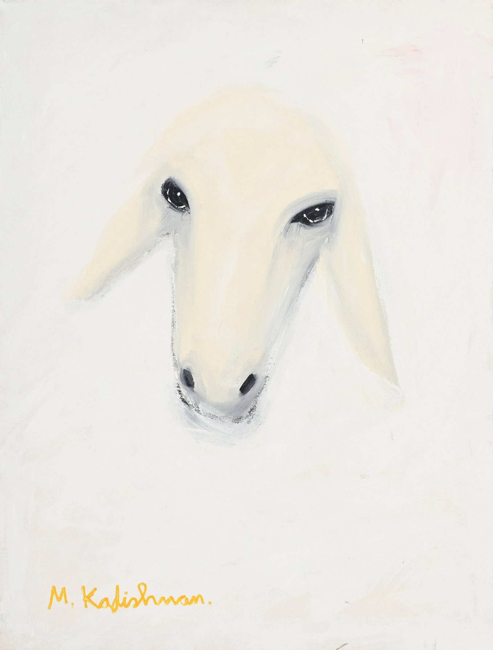 Menashe Kadsihman (1932-2015), Mouton blanc, huile sur toile, signée, contresigné au verso: Menashe Kadsihman (1932-2015), Mouton blanc, huile sur toile, signée, contresigné au verso, 80x60,5 cm Provenance: Acquis à Tel-Aviv dans les années 2010