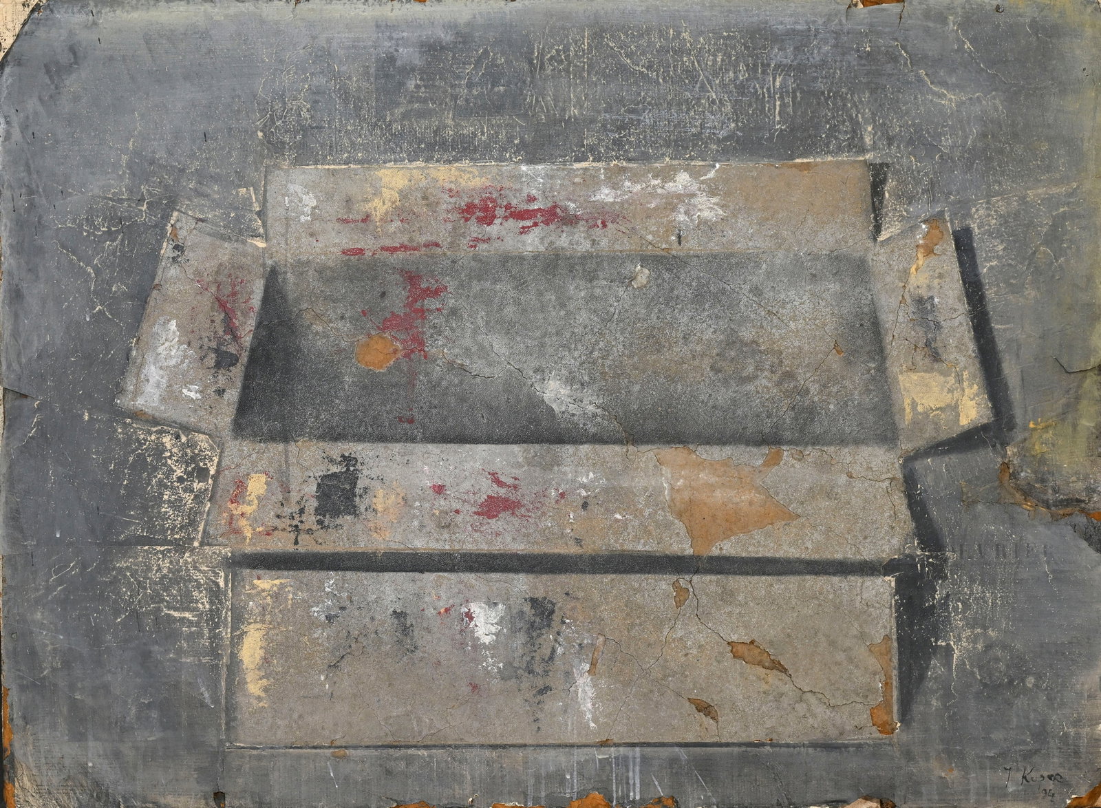 Yuri Leonidovich Kuper (1940), "Sans titre", 1994, huile sur papier marouflé sur panneau, sign&: Yuri Leonidovich Kuper (1940), "Sans titre", 1994, huile sur papier marouflé sur panneau, signée, 84,5x113,5 cm Condition Manques et déchirures, volontaires ?
