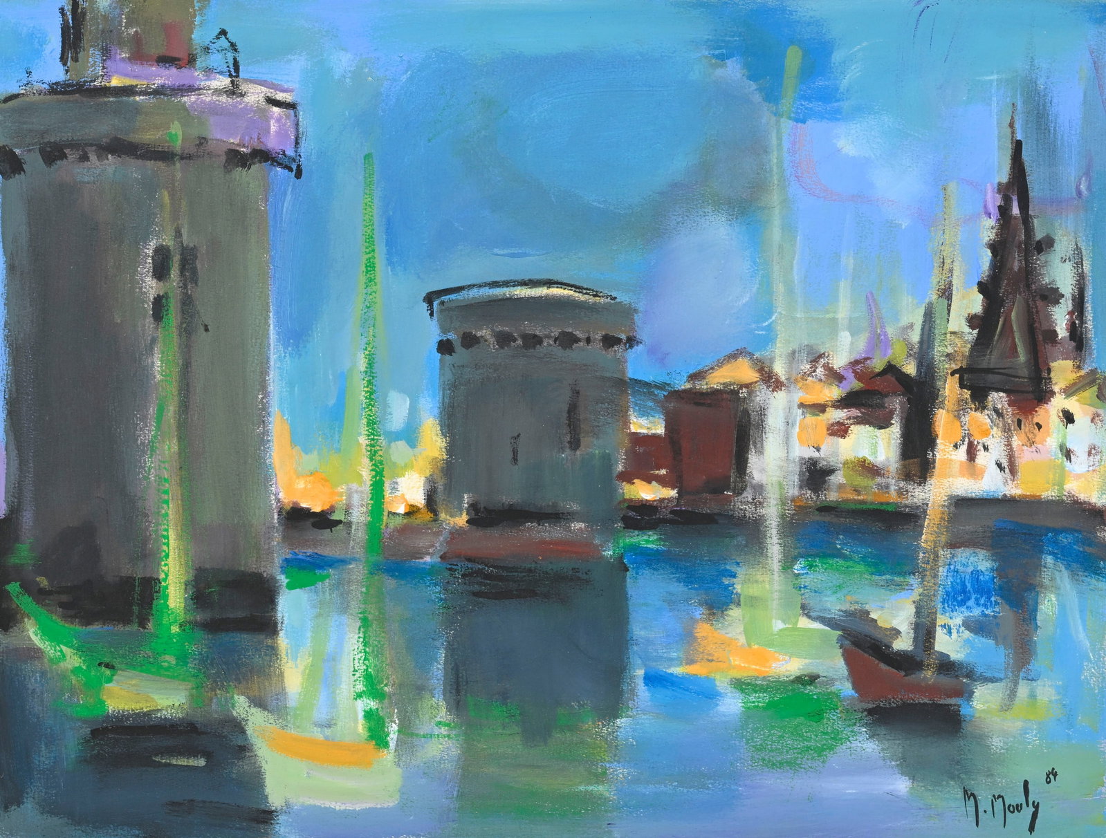 Marcel Mouly (1918-2008), Port de la Rochelle, 1984, gouache sur papier, signée et datée, : Marcel Mouly (1918-2008), Port de la Rochelle, 1984, gouache sur papier, signée et datée, 49,5x65,5 cm (à vue) Provenance: Collection privée, Suisse, depuis au moins juin 1987