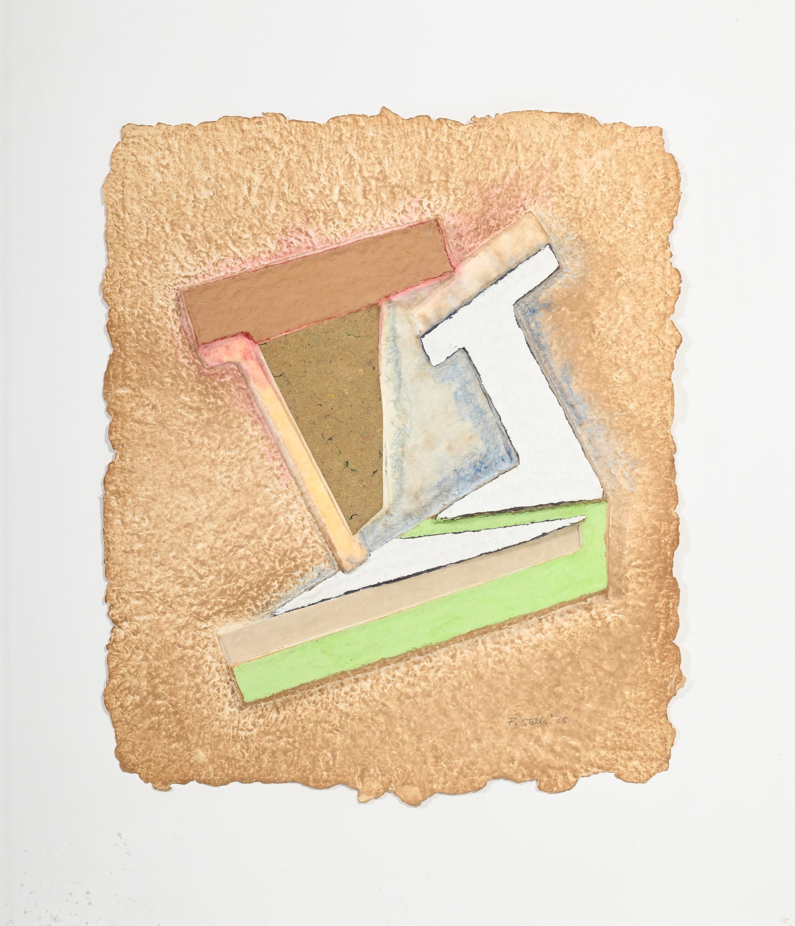 Frank Stella (1936-2024), "Olyka III", 1975, technique mixte sur papier, signée et datée, : Frank Stella (1936-2024), "Olyka III", 1975, technique mixte sur papier, signée et datée, 66x55x2 cm et 92,5x81x6,5 cm (encadrement) Provenance: Koller, Zürich, 07.12.2007, lot 3311 Au