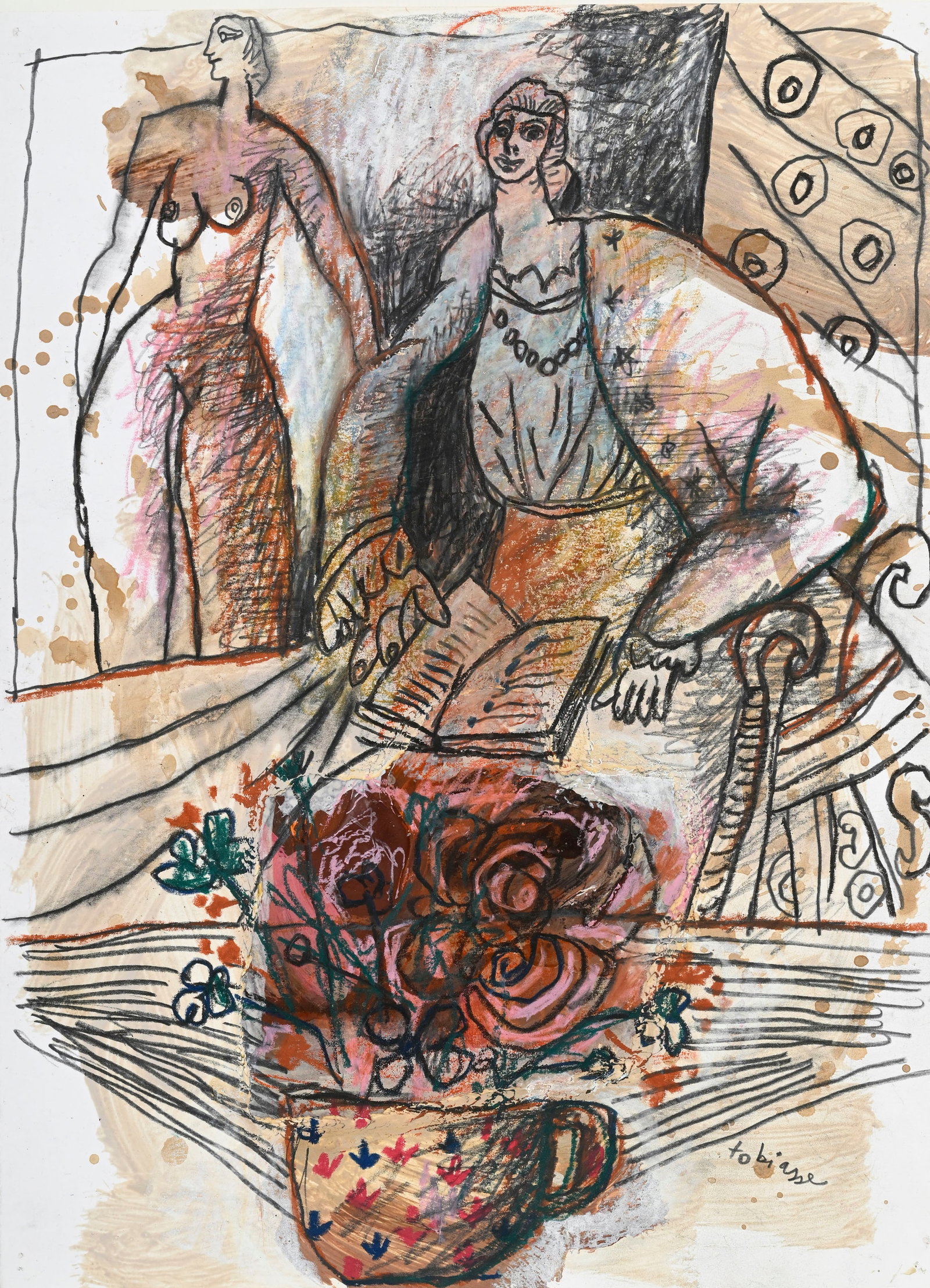 Théo Tobiasse (1927-2012), "Le livre de la vie", technique mixte sur papier, signée, 34,5x (1 of 5)