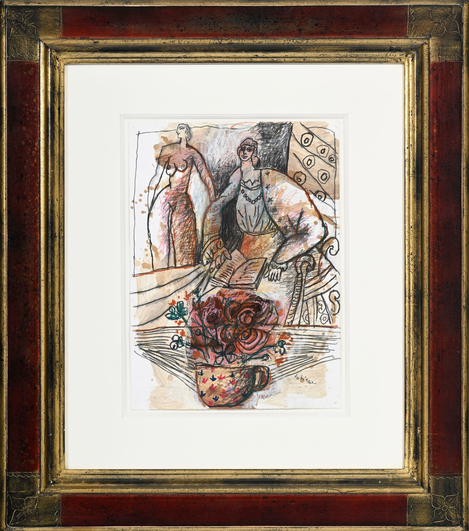 Théo Tobiasse (1927-2012), "Le livre de la vie", technique mixte sur papier, signée, 34,5x - 2