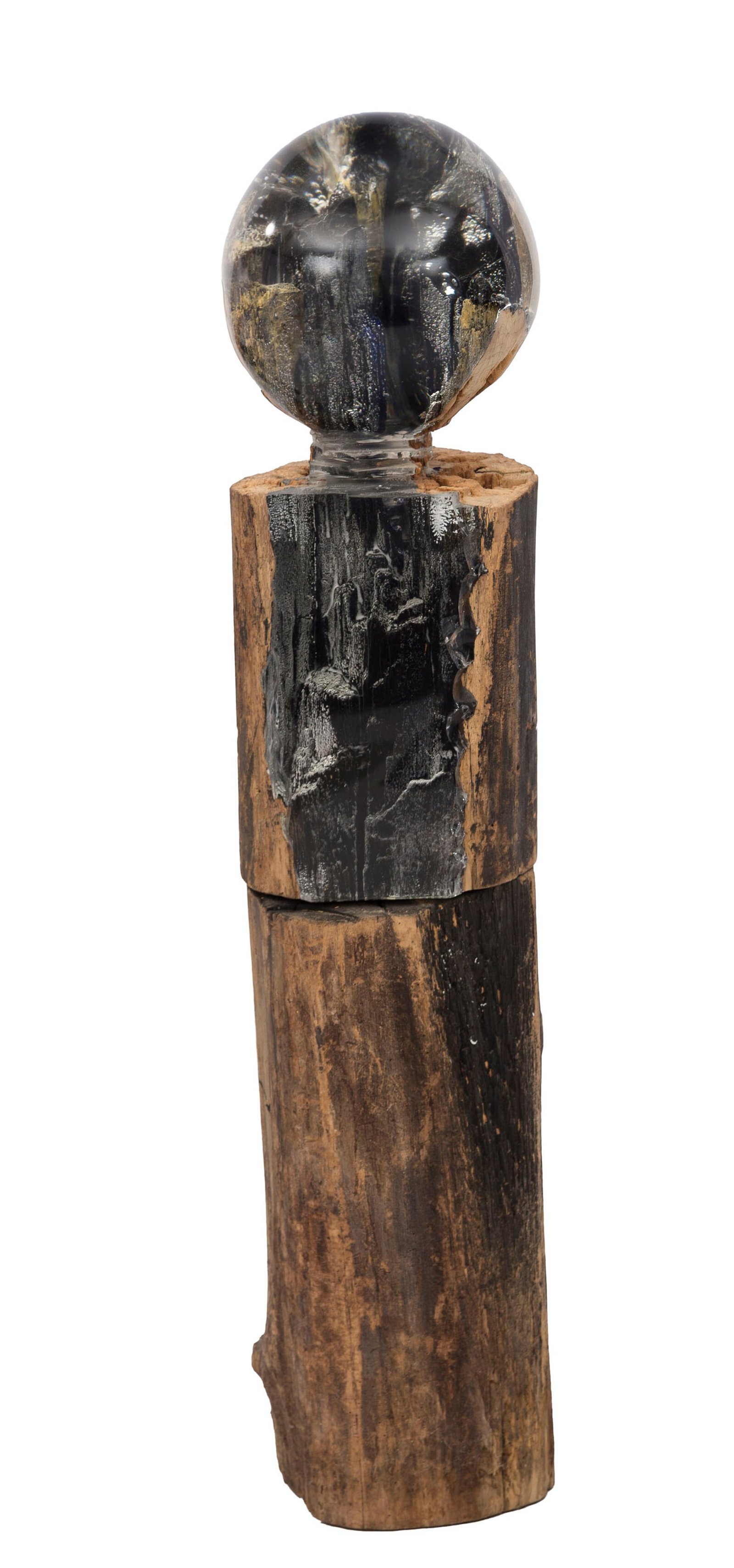 Yann Perrier (1952), Sans titre, sculpture en technique mixte (bois et résine époxy), sign: Yann Perrier (1952), Sans titre, sculpture en technique mixte (bois et résine époxy), signée, h.128 cm Condition Sculpture en deux parties, maintenue par une tige centrale en fer