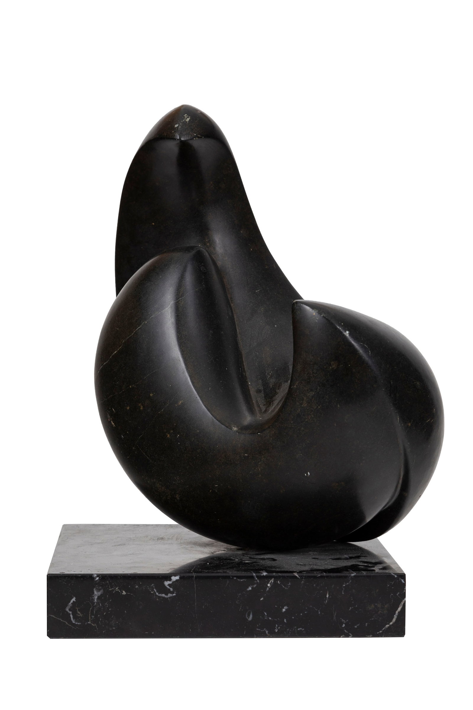 Ecole du XXe s., Sans titre, sculpture en pierre polie sur socle en marbre, h 40 cm - 2