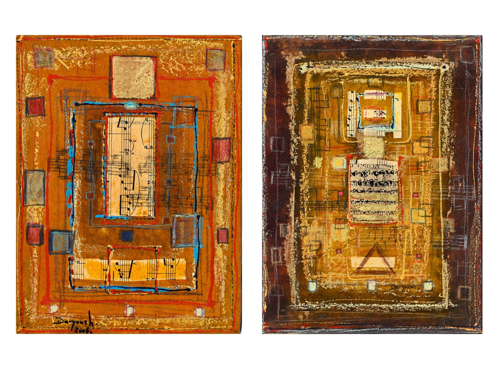 Daryoush Assadi (1976), Sans titre, 2006, paire de techniques mixtes sur papier, signées, une d: Daryoush Assadi (1976), Sans titre, 2006, paire de techniques mixtes sur papier, signées, une datée et contredatée au verso, 24x18 cm (chaque) Provenance: Galerie D.A., Nyon, il y a