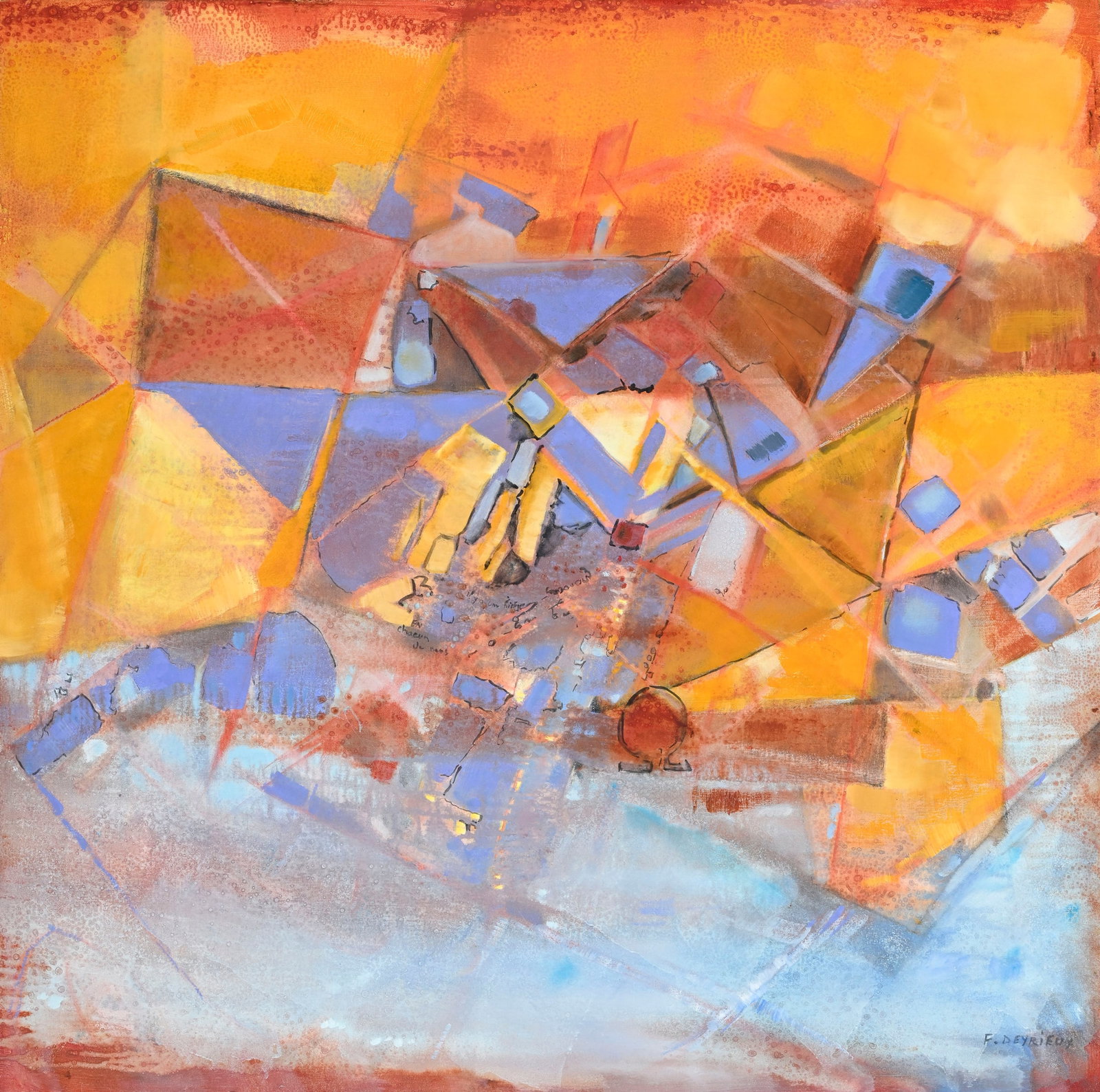 Françoise Deyrieux (XX-XXI), "Sunset in Keywest", 2008, acrylique sur toile, signée, contr: Françoise Deyrieux (XX-XXI), "Sunset in Keywest", 2008, acrylique sur toile, signée, contresignée, datée et titrée au verso, 80x80 cm