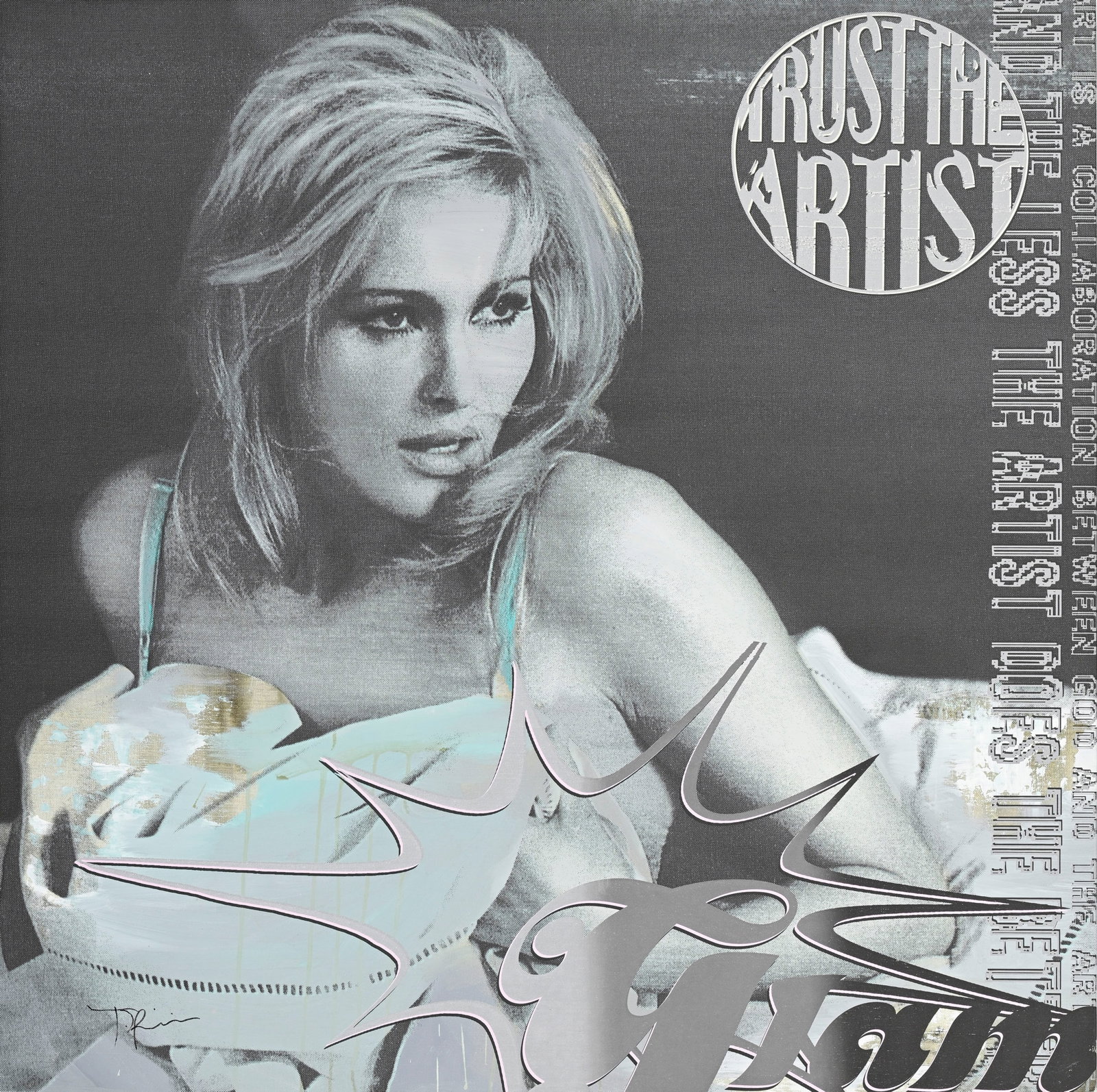 Jörg Döring (1965), "Trust the Artist", sérigraphie sur toile, signée, numé: Jörg Döring (1965), "Trust the Artist", sérigraphie sur toile, signée, numérotée 3/9 et tampon de l'artiste au verso, 100x100 cm