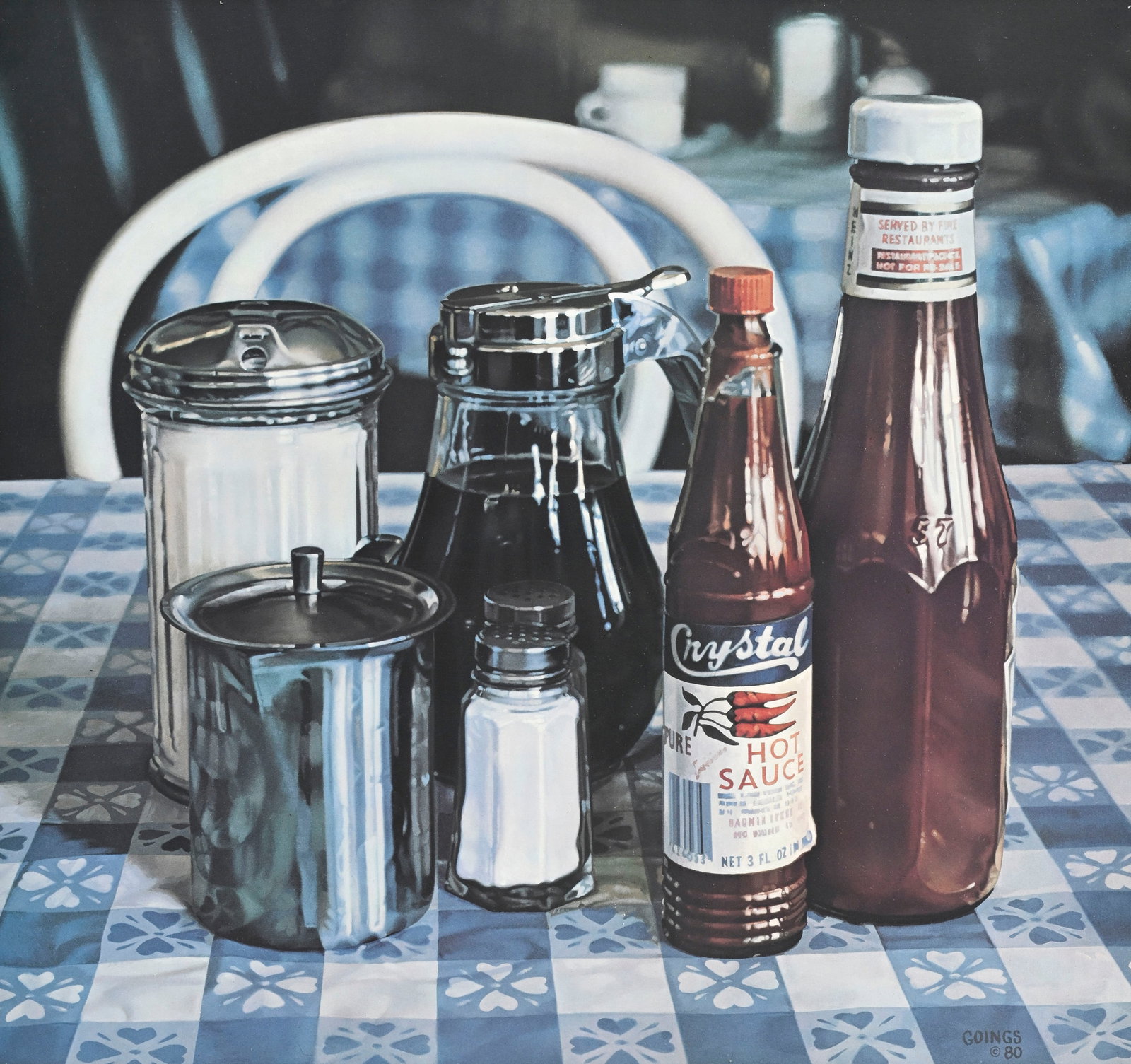 Ralph Goings (1928-2016), d'après, "Sauces", 1980, sérigraphie, signée et datée : Ralph Goings (1928-2016), d'après, "Sauces", 1980, sérigraphie, signée et datée "80" dans l'image, contresignée au crayon, 65,5x69,5 cm