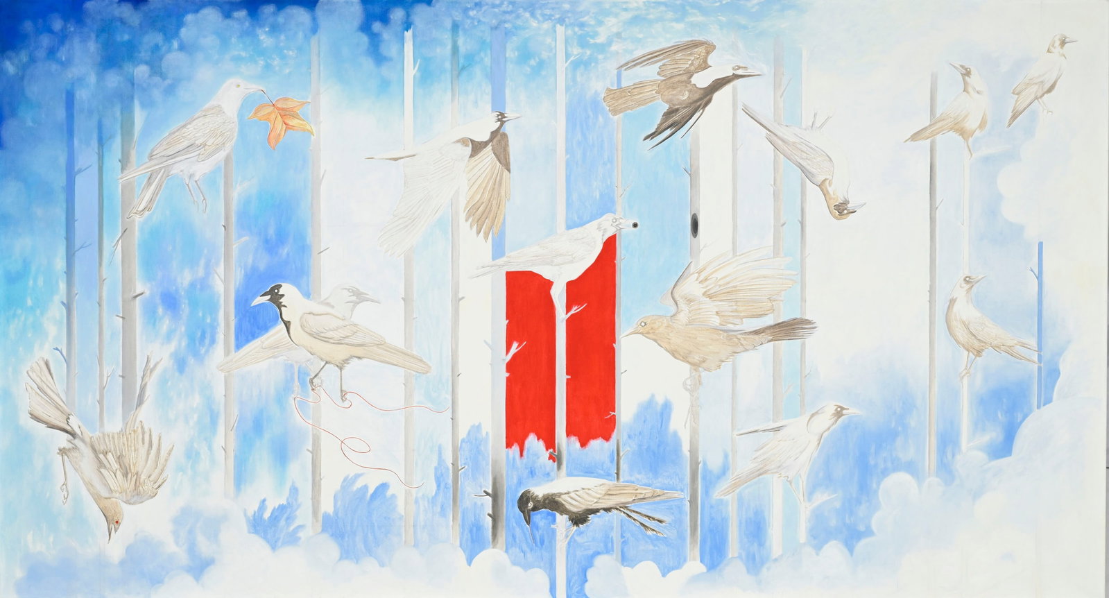 Eric Eriston Winarto (1980), "American Crow", 2024, huile sur toile, signée, contresignée,: Eric Eriston Winarto (1980), "American Crow", 2024, huile sur toile, signée, contresignée, datée, titrée et située "Geneva" au verso, 130x240 cm