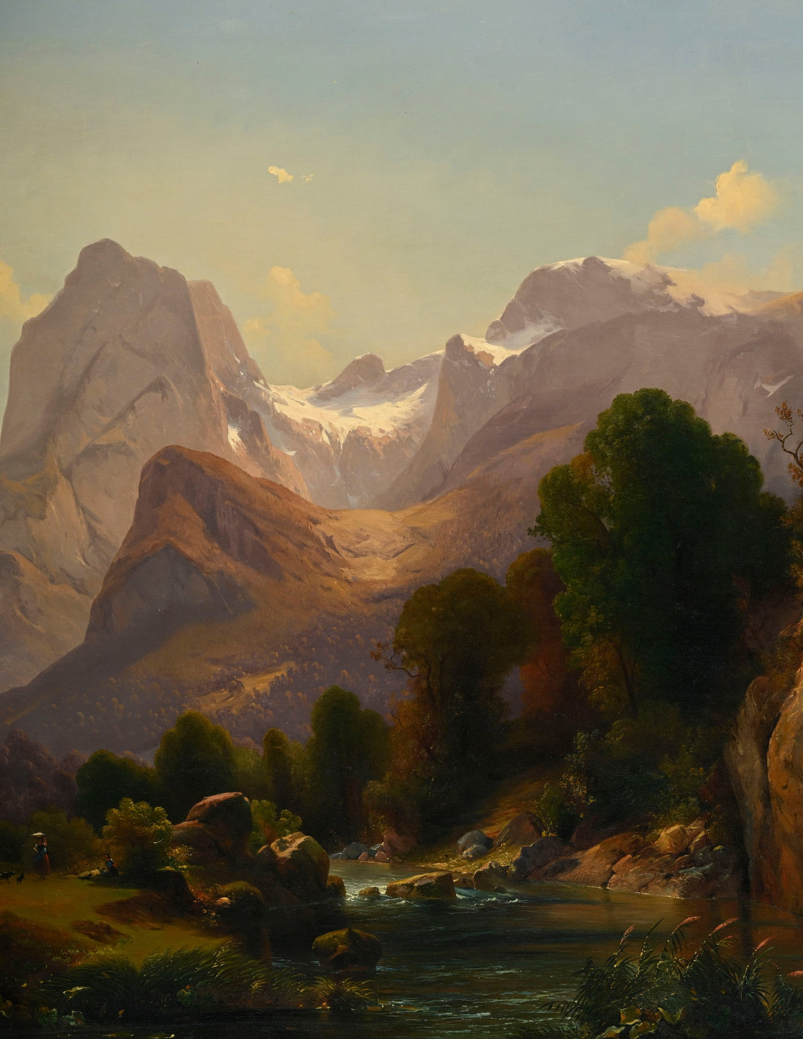 Federico Ashton (1836/40-1904), attribué à, Paysage de montagne animé près dR - 3