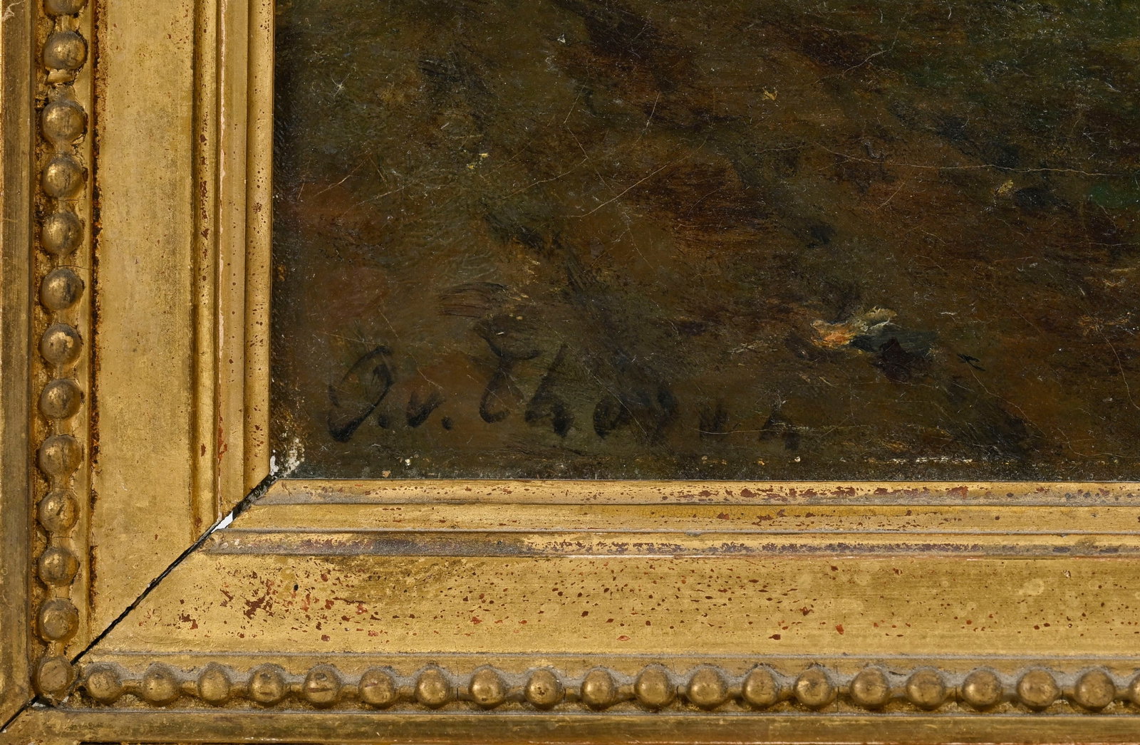 Ecole de Barbizon, Paysanne et vache, huile sur toile, signée (illisible), 24x35,5 cm Au verso - 4
