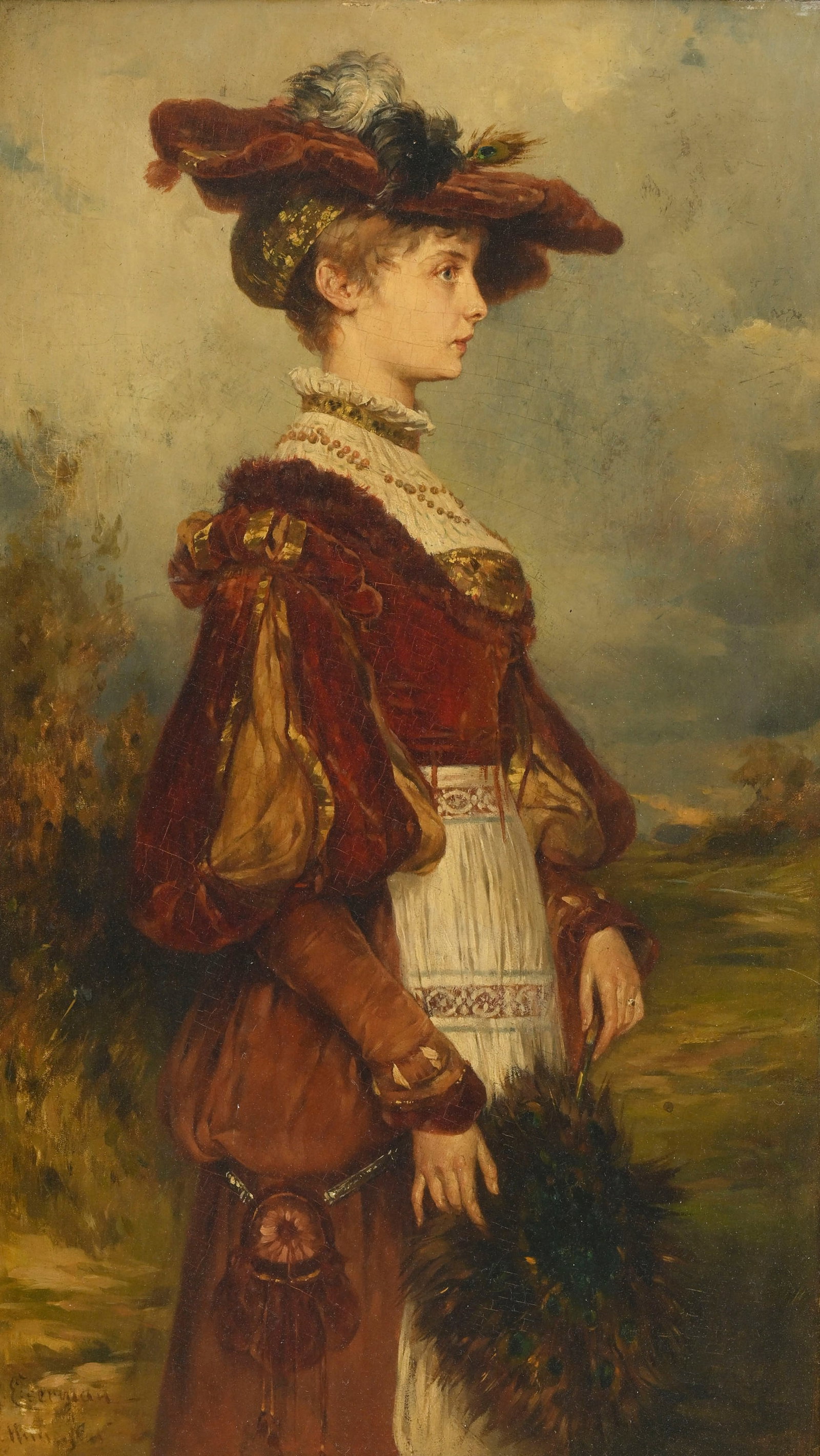 Richard Eisermann (1853-1927), Portrait d'une élégante, huile sur panneau, signée et : Richard Eisermann (1853-1927), Portrait d'une élégante, huile sur panneau, signée et titrée (illisible), 38x22 cm
