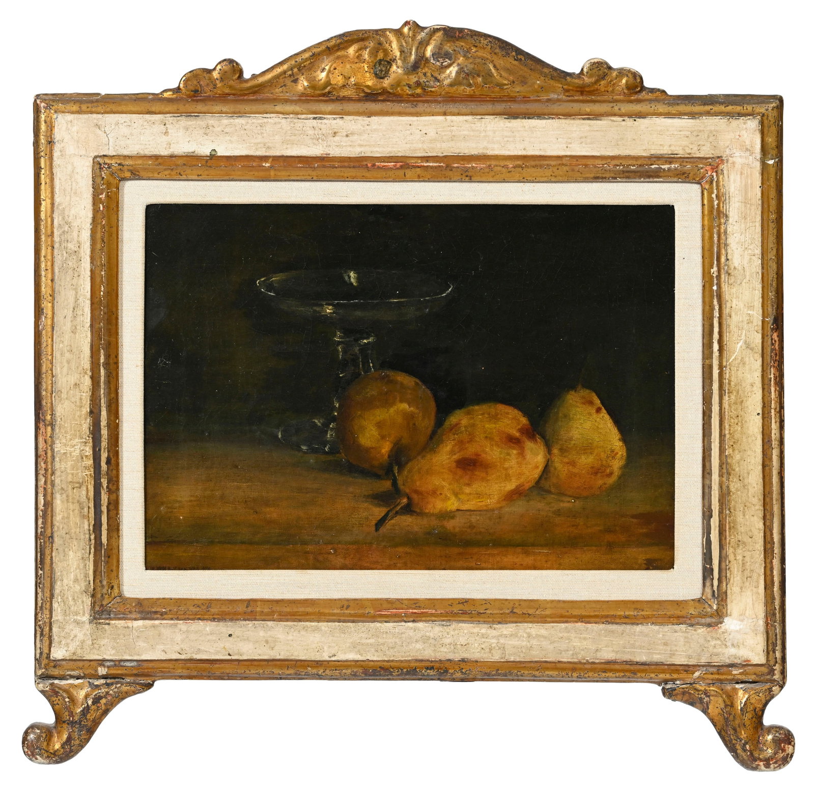 Ecole française vers 1800, Nature morte aux poires, huile sur toile, monogrammé "V.", 28,5 - 2