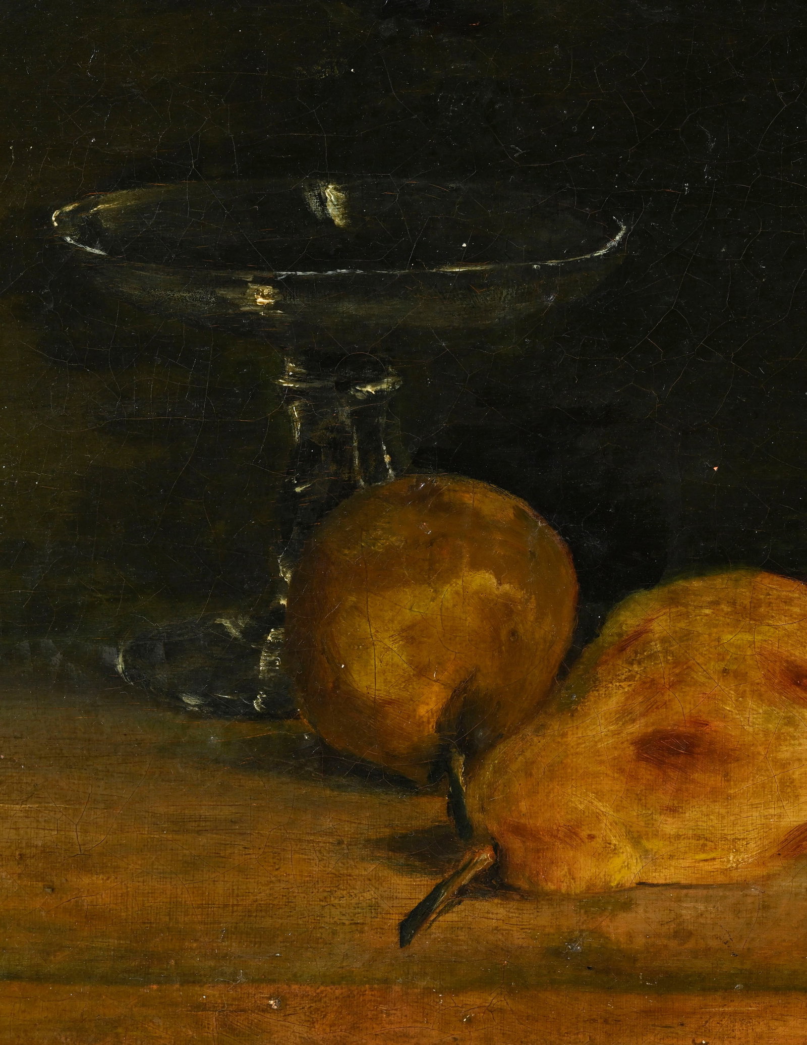 Ecole française vers 1800, Nature morte aux poires, huile sur toile, monogrammé "V.", 28,5 - 3