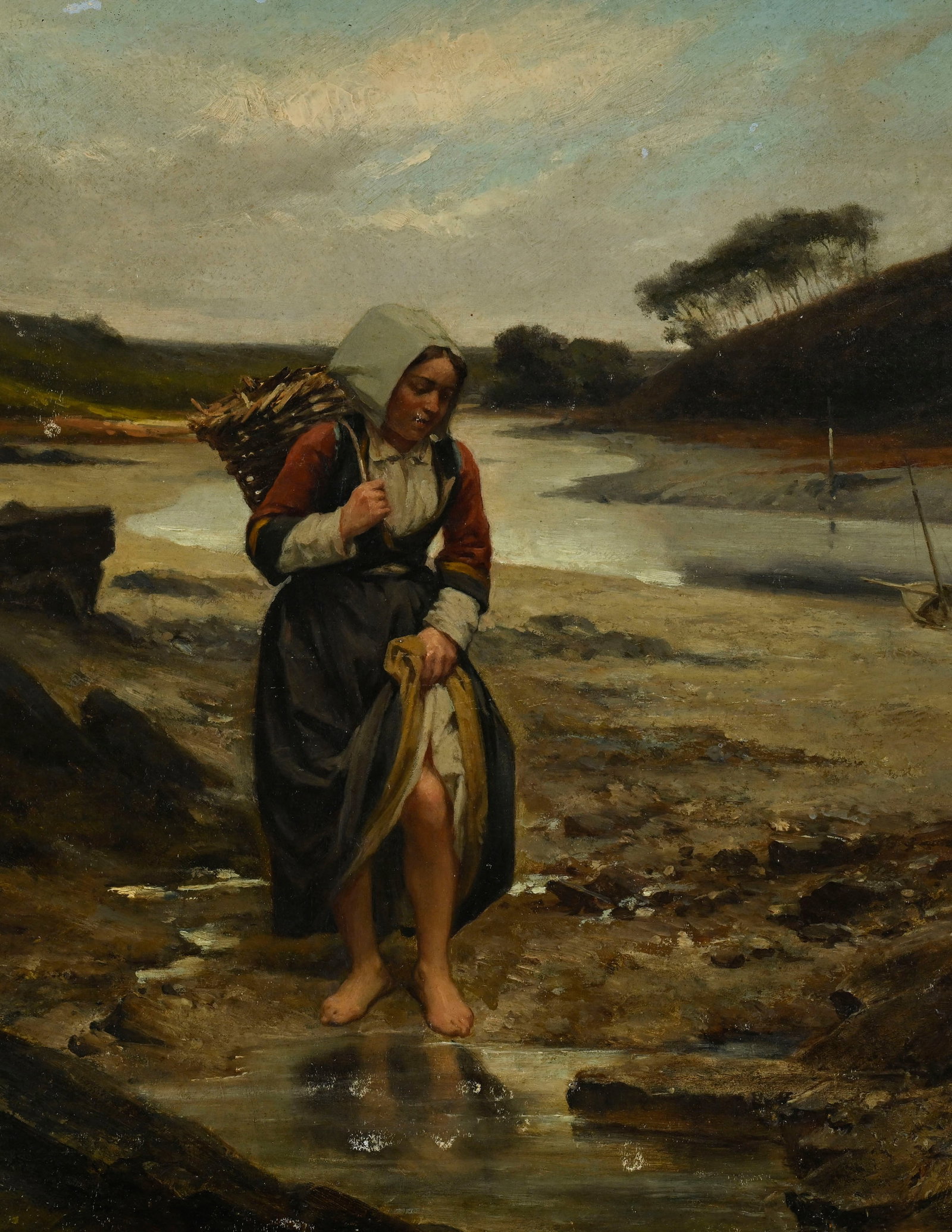 Sébastien Charles Giraud (1819-1892), Jeune bretonne à la pêche, huile sur panneau, s - 3