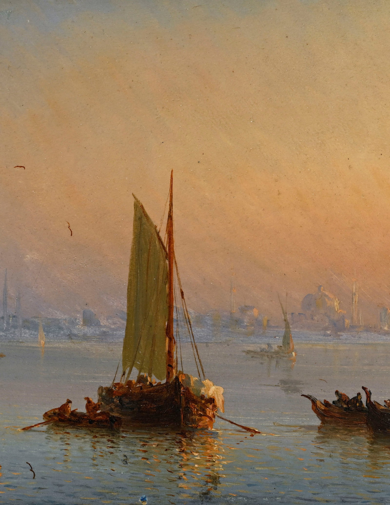 Théodore Gudin (1802-1880), Voiliers devant Byzance au coucher du soleil, huile sur panneau, si - 3