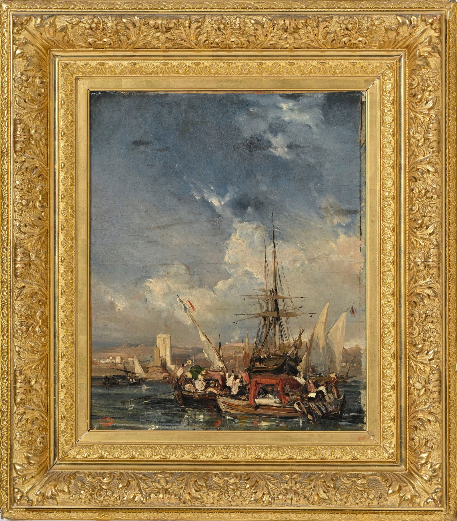 Eugène Isabey (1803-1886), Scène de port, huile sur papier marouflé sur toile, cachet - 2