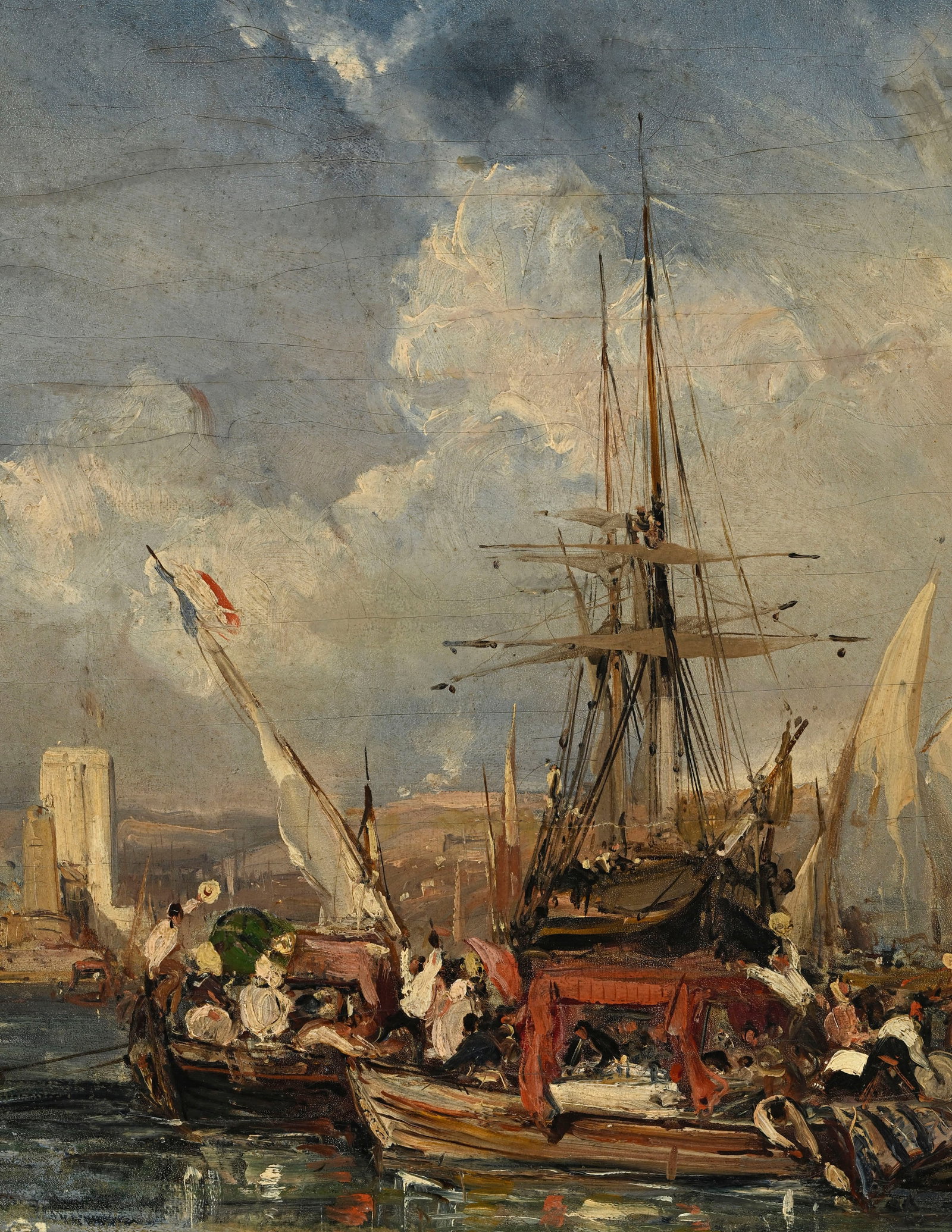 Eugène Isabey (1803-1886), Scène de port, huile sur papier marouflé sur toile, cachet - 3