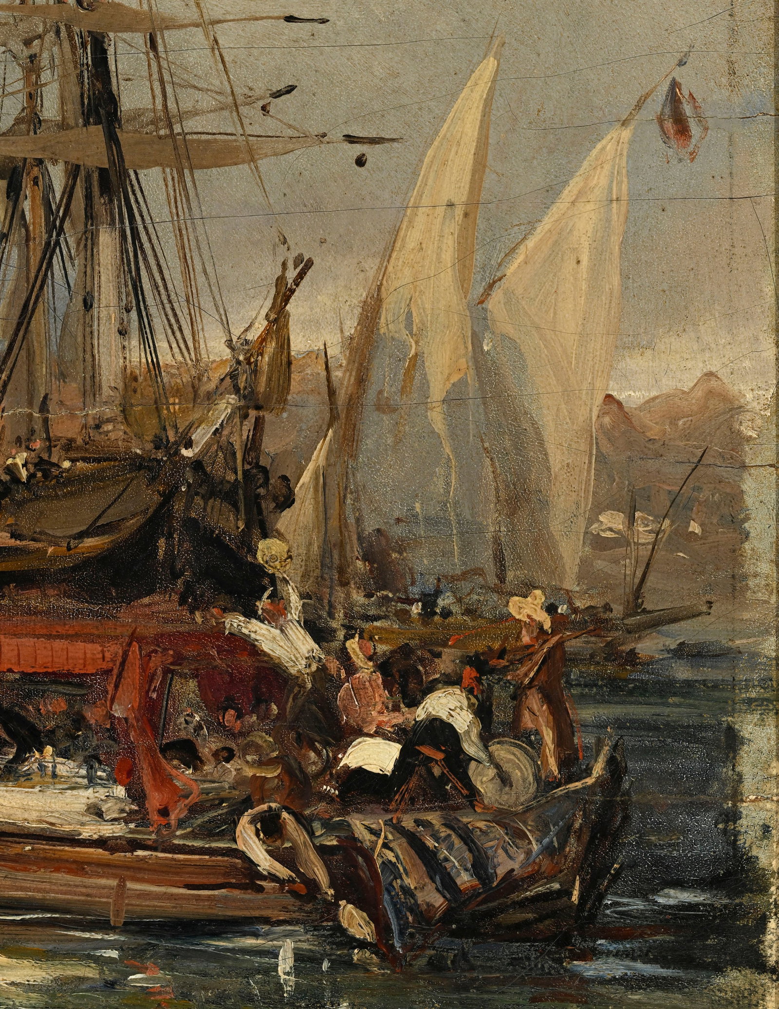 Eugène Isabey (1803-1886), Scène de port, huile sur papier marouflé sur toile, cachet - 4