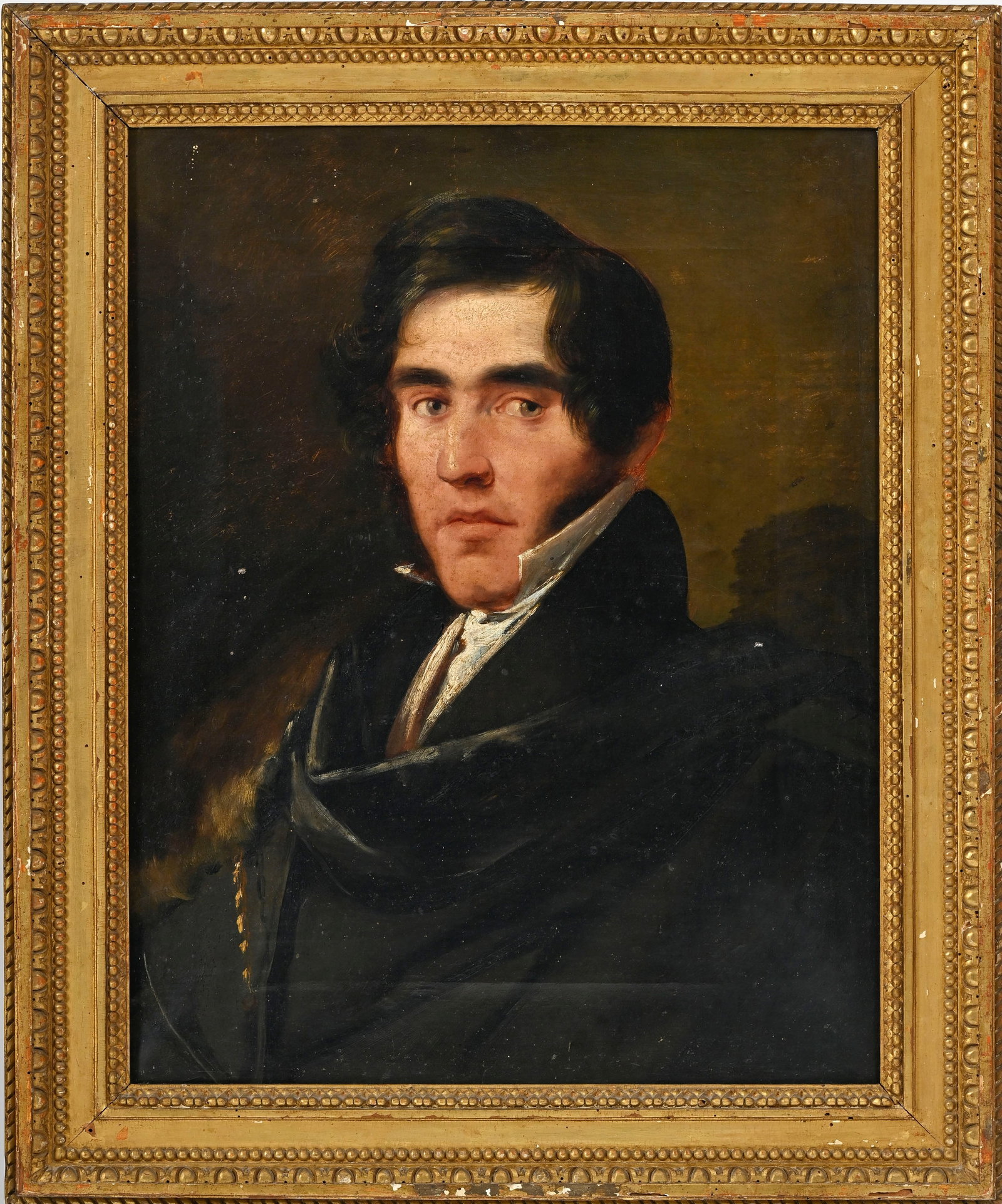 Ecole italienne du XIXe s., Portrait d'un gentilhomme, huile sur toile, annotations au verso, 63,5x5 - 2