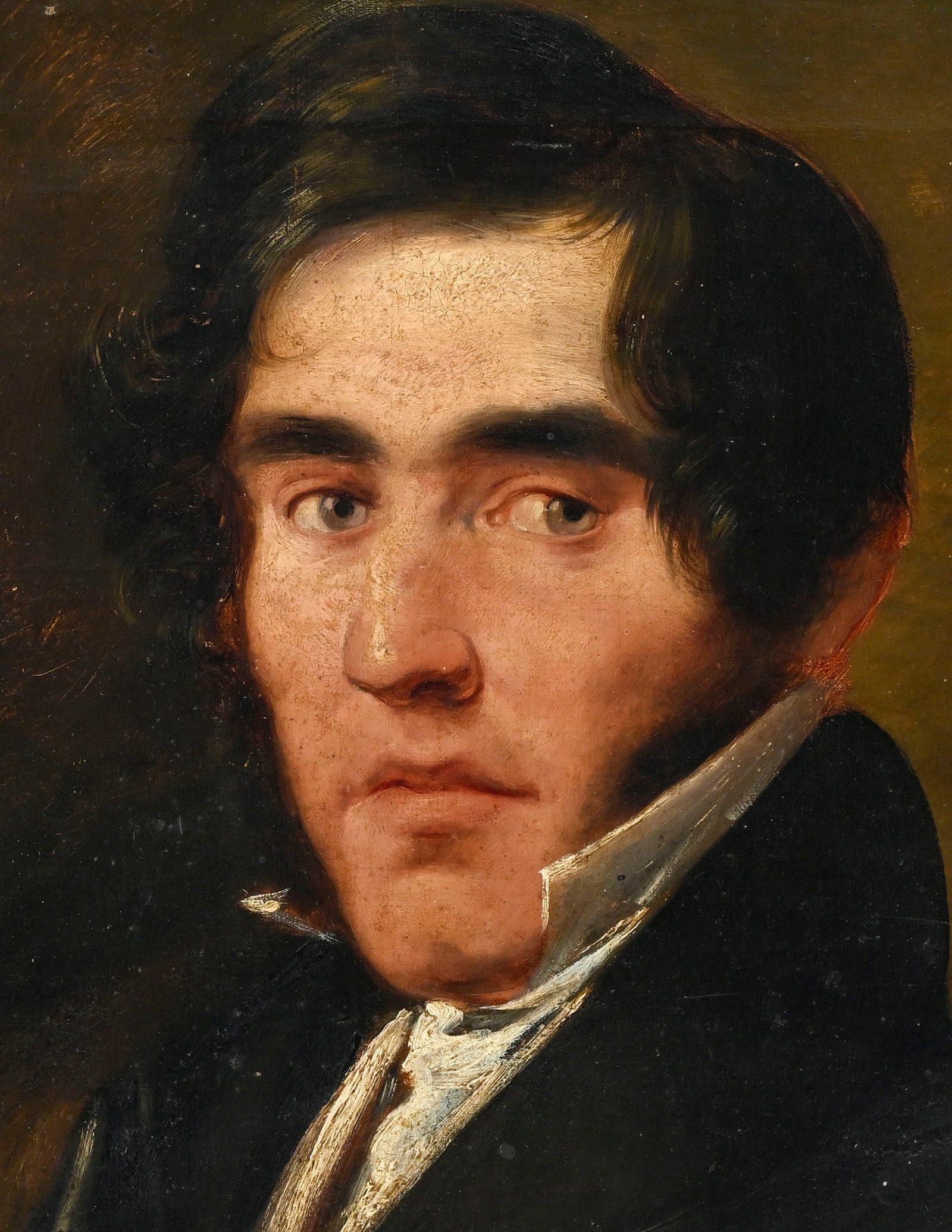 Ecole italienne du XIXe s., Portrait d'un gentilhomme, huile sur toile, annotations au verso, 63,5x5 - 3