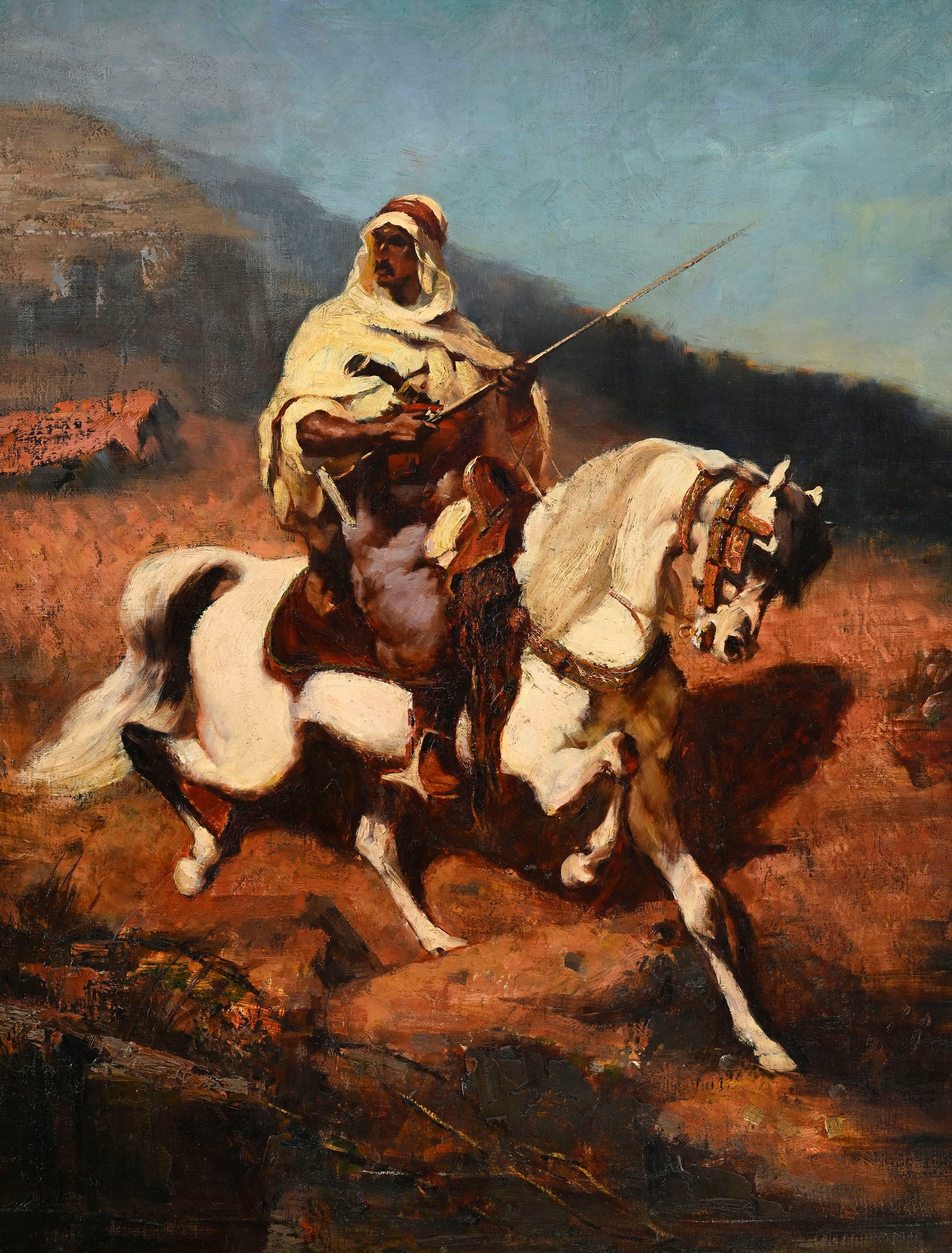 Ecole orientaliste du XIXe s., Cavalier, huile sur toile, 73,5x54,5 cm: Ecole orientaliste du XIXe s., Cavalier, huile sur toile, 73,5x54,5 cm