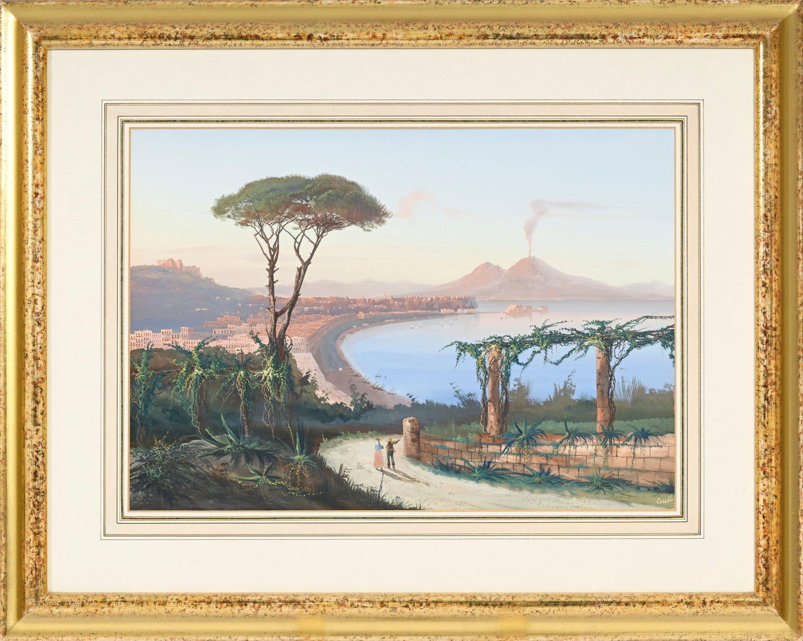 Augusto Corelli (1853-1918), Paysage napolitain, gouache sur papier, signée, 33x47 cm (à v - 2