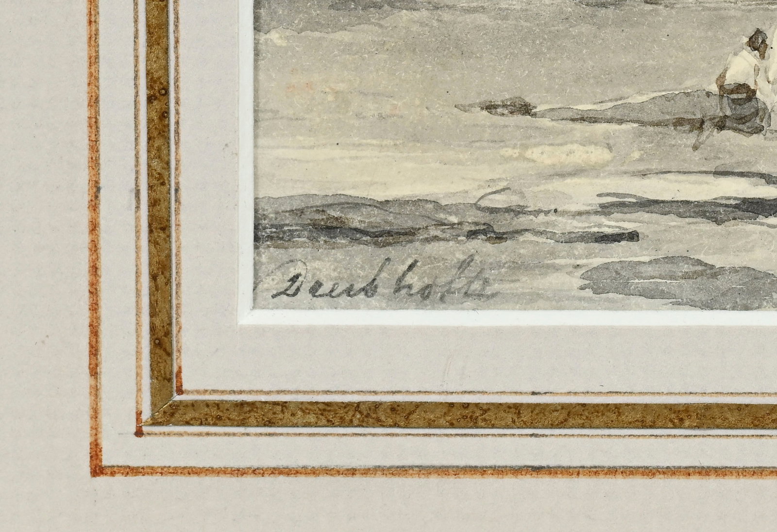 Christiaan Dreibholtz (1799-1874), "Paysage avec bateaux et pêcheurs", encre, lavis et mine de  - 4