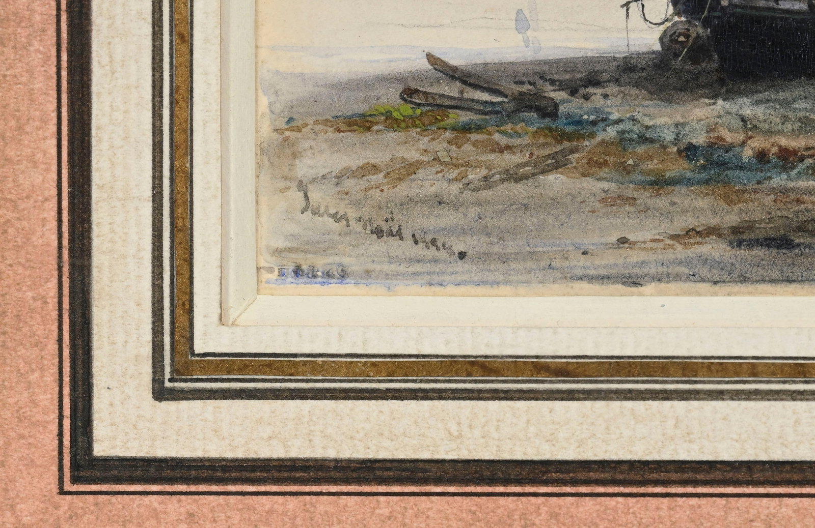Ecole française de la fin du XIXe s., Marine aux voiliers à marée basse, aquarelle su - 4