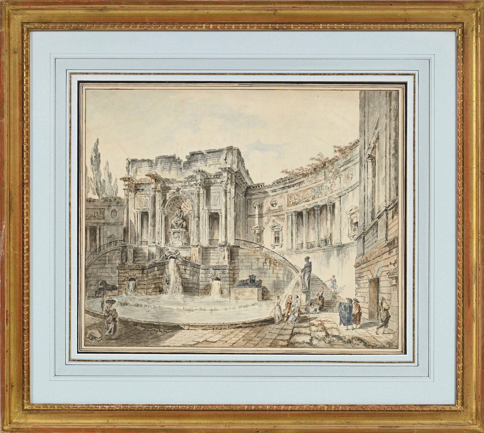 Hubert Robert (1733-1808), entourage de, Capriccio architectural avec fontaine, plume, encre brune e - 2