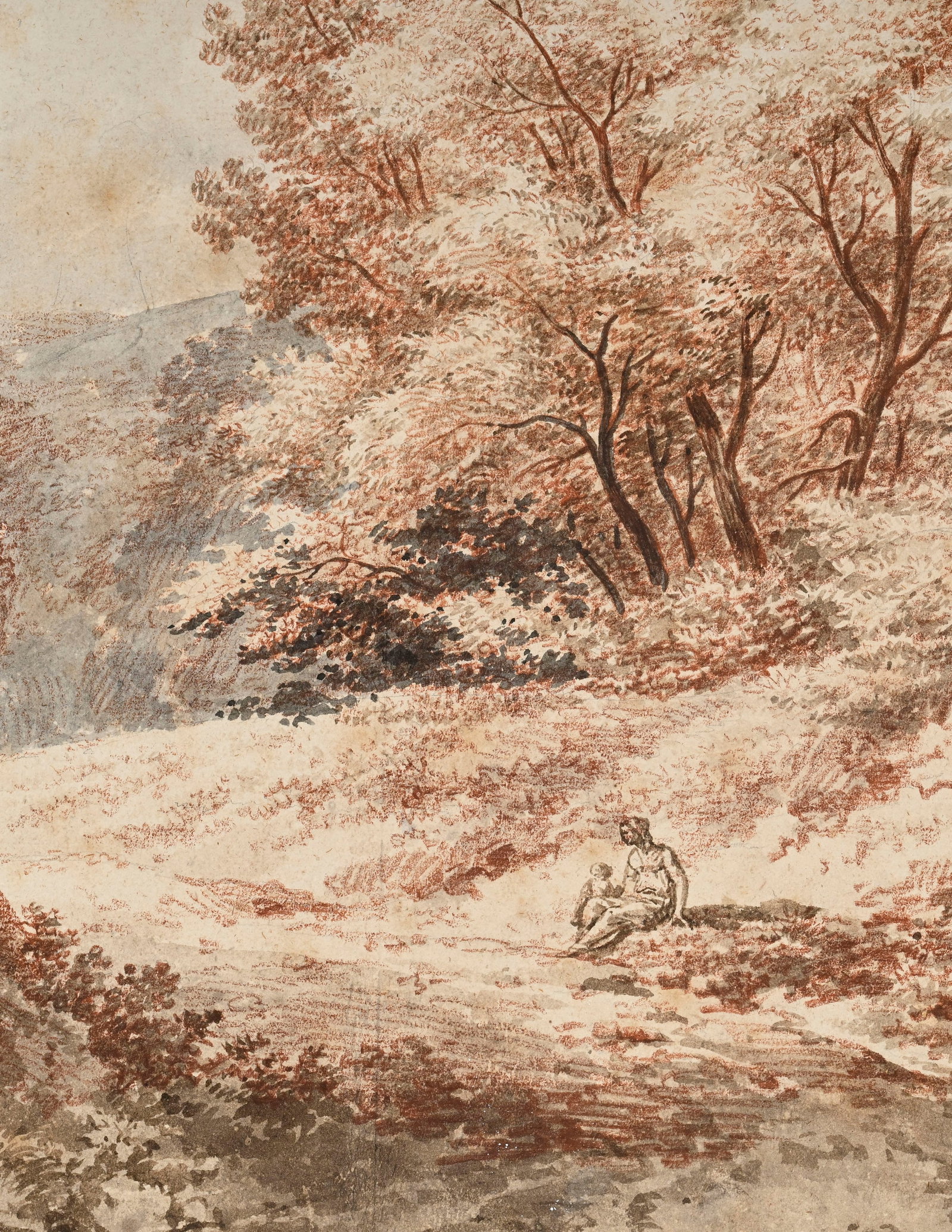 Ecole européenne du XVIIIe s., Paysage animé, lavis et crayon sépia sur papier, 38x50 - 3