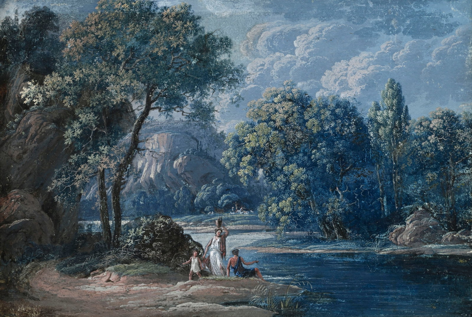 Jean Houel (1735-1813), "Environs de Gênes, du côté Savone", 1794, gouache et pierre : Jean Houel (1735-1813), "Environs de Gênes, du côté Savone", 1794, gouache et pierre noire sur papier, signée, datée et titrée au verso, 23,5x34,5 cm Au verso: