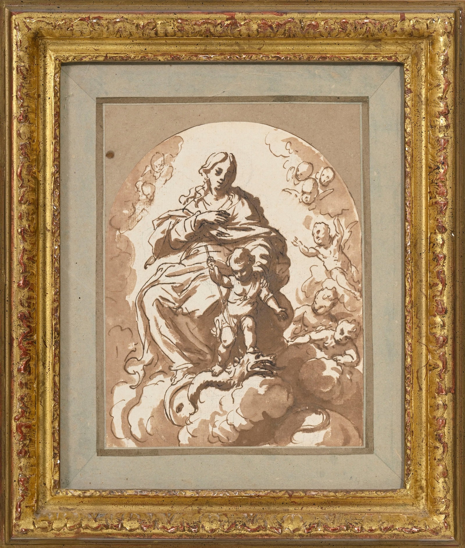 Ecole italienne du XVIIIe s., "La _Vierge à l’Enfant terrassant le Dragon",_ plume, encre - 2