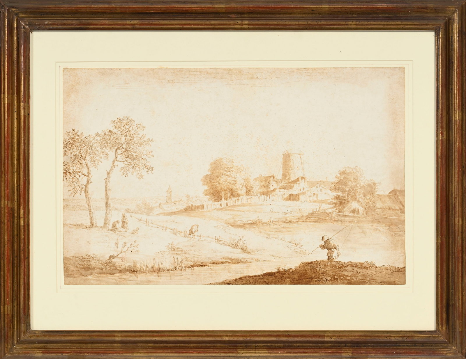 Marco Ricci (1676/79-1729/30), "Paysage avec une rivière et un moulin au loin", encre brune, la - 2
