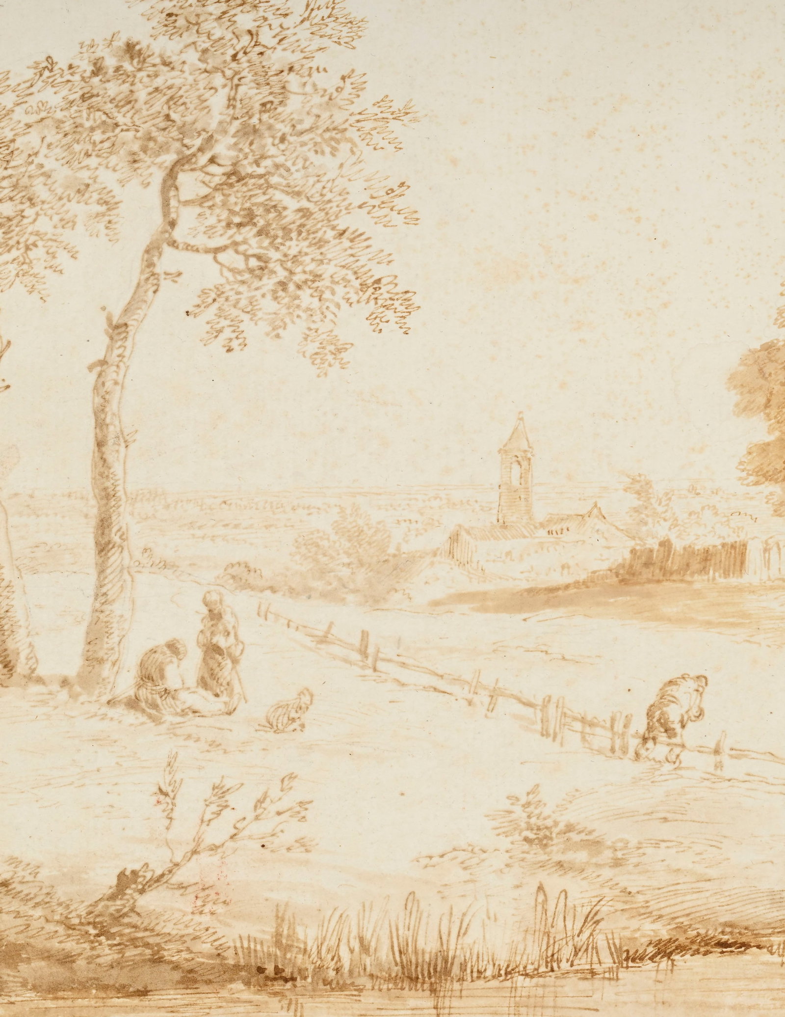 Marco Ricci (1676/79-1729/30), "Paysage avec une rivière et un moulin au loin", encre brune, la - 3
