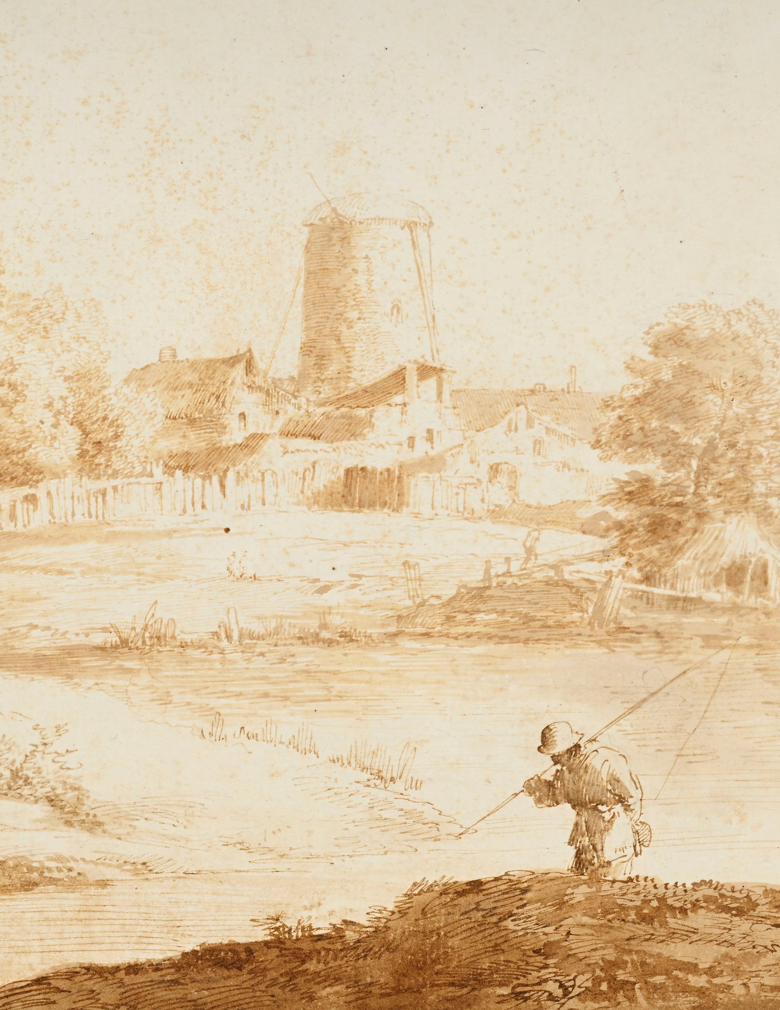 Marco Ricci (1676/79-1729/30), "Paysage avec une rivière et un moulin au loin", encre brune, la - 4
