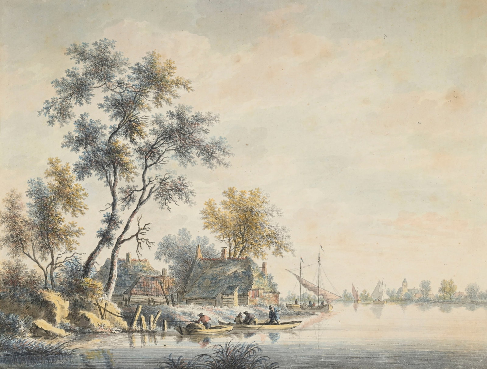 Andries Vermeulen (1763-1814), Paysages animés avec pêcheurs, paire d'aquarelles sur papie - 5