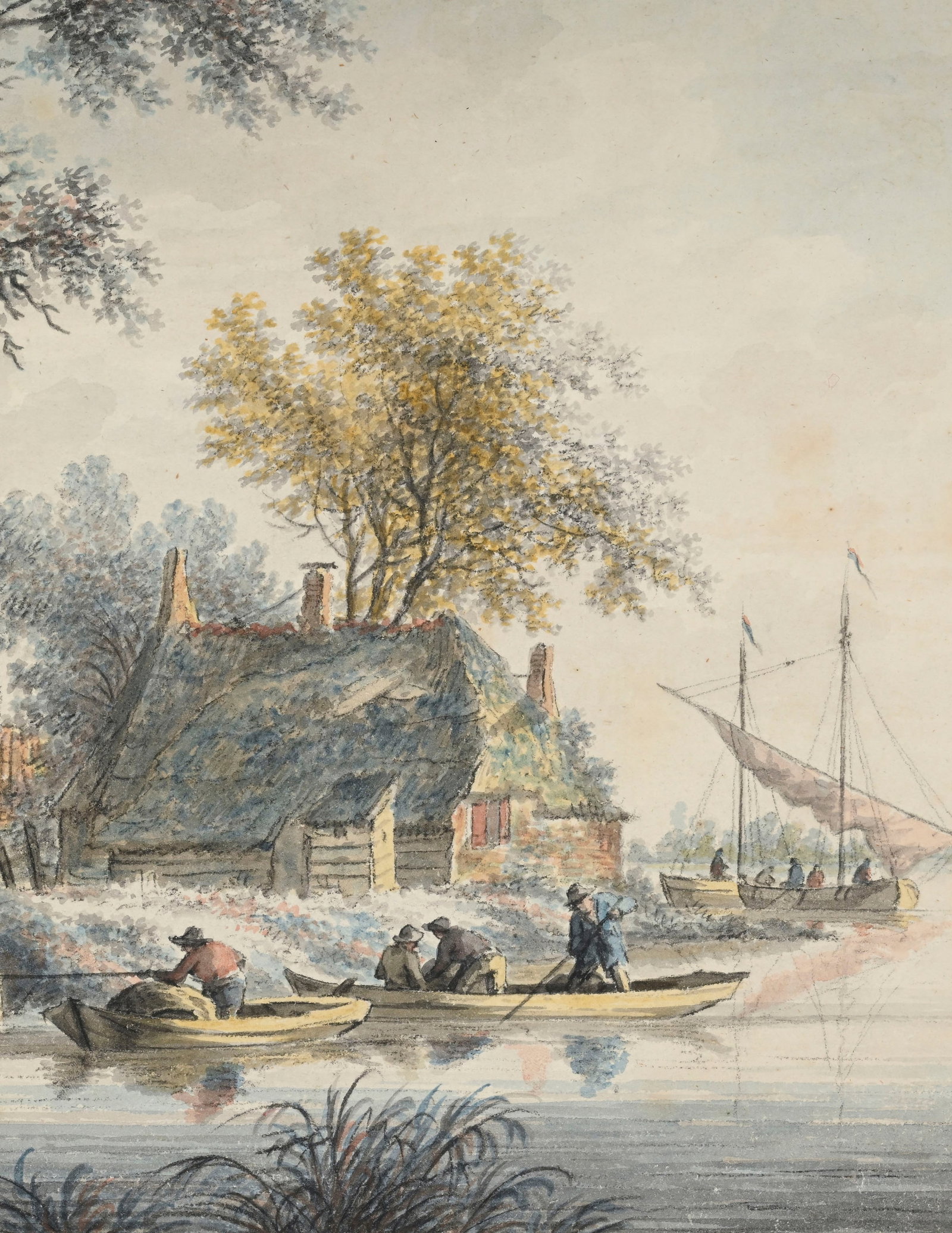 Andries Vermeulen (1763-1814), Paysages animés avec pêcheurs, paire d'aquarelles sur papie - 7