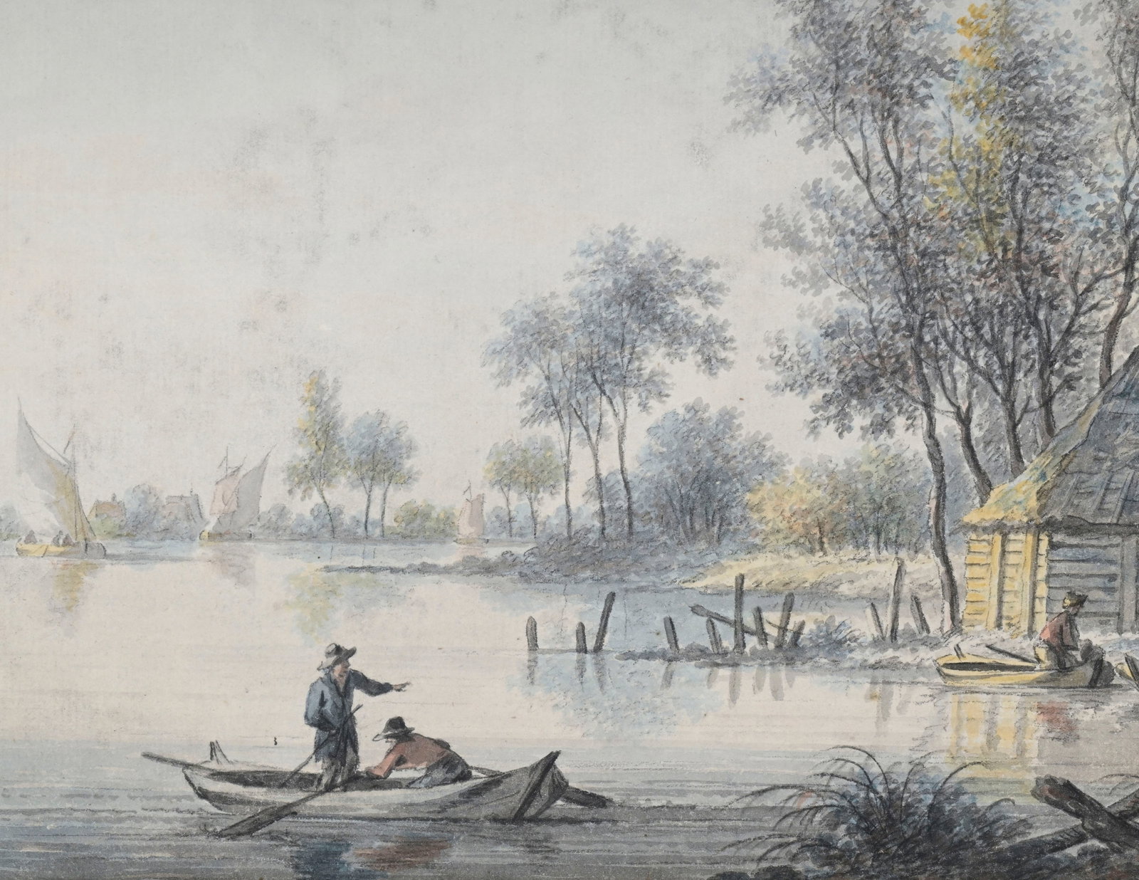 Andries Vermeulen (1763-1814), Paysages animés avec pêcheurs, paire d'aquarelles sur papie - 8