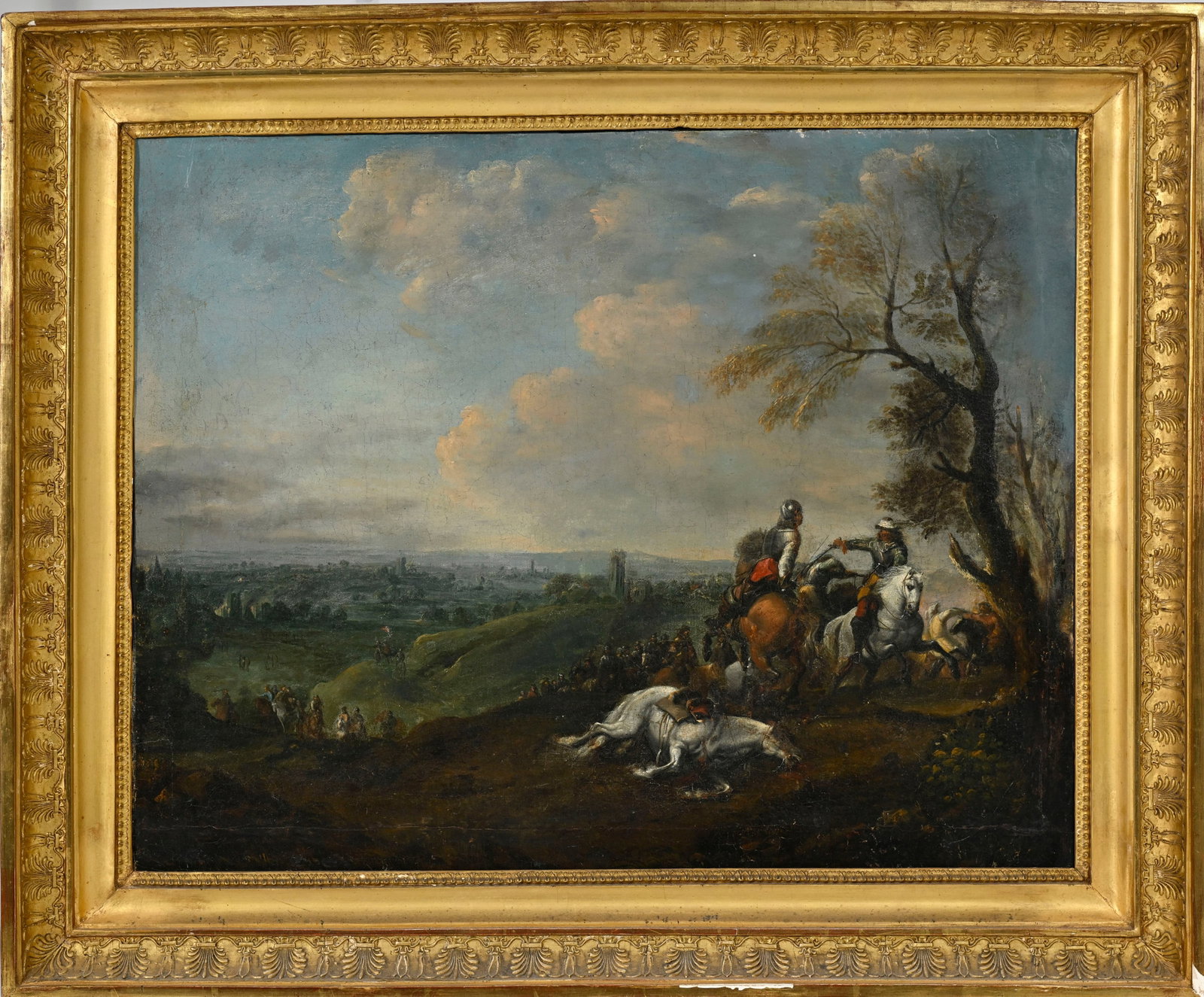 Jacques Courtois (1621-1676), école de, Scène de bataille, XVIIIe, huile sur toile, 60,5x7 - 2