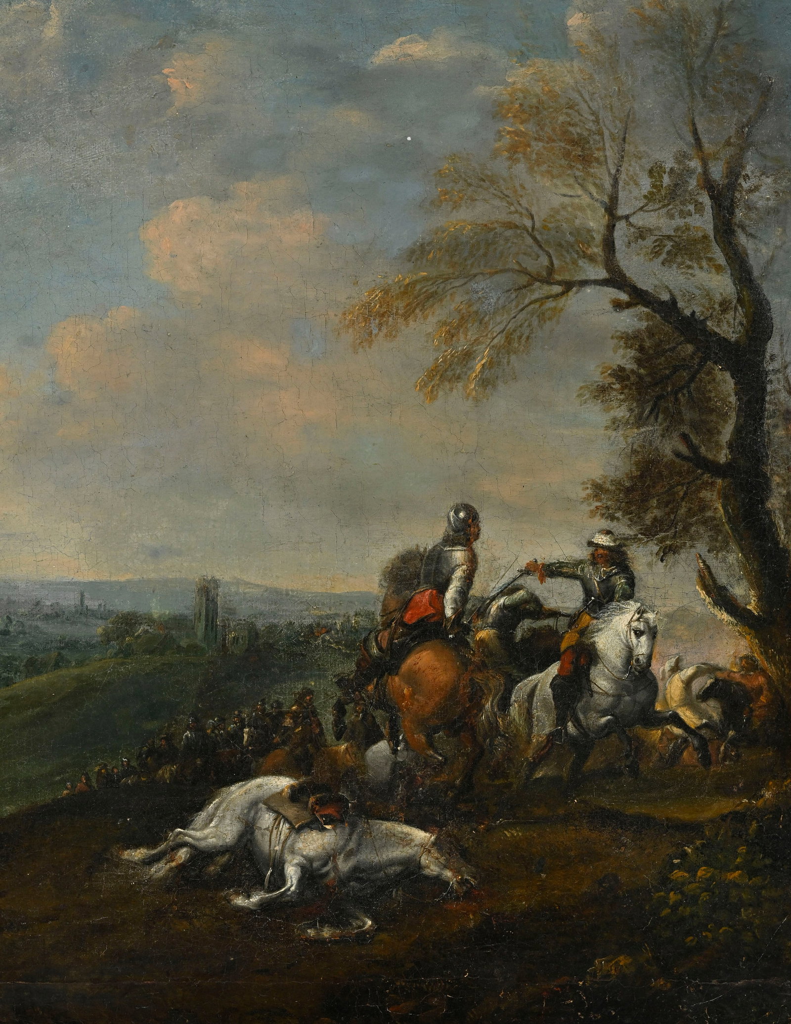 Jacques Courtois (1621-1676), école de, Scène de bataille, XVIIIe, huile sur toile, 60,5x7 - 4