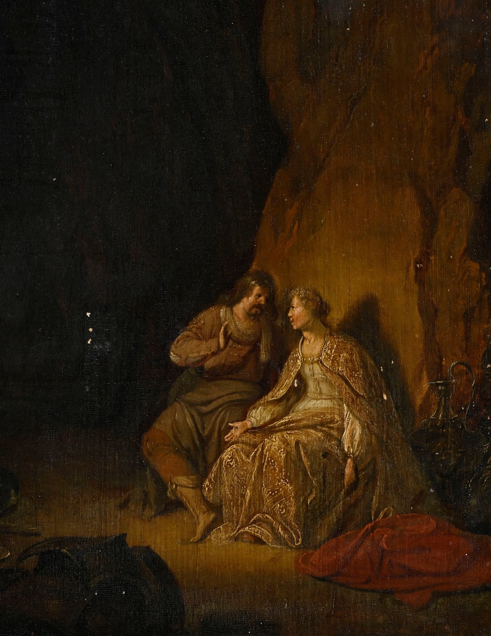 Ecole hollandaise du XVIIIe s., Loth et l'une de ses filles, huile sur panneau, 34,5x29 cm Au v - 3