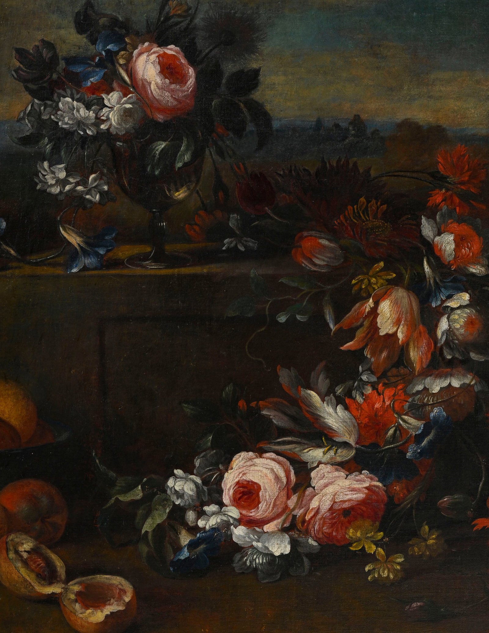 Ecole italienne du début du XVIIIe s., Nature morte aux fleurs et aux fruits, huile sur toile,  - 3