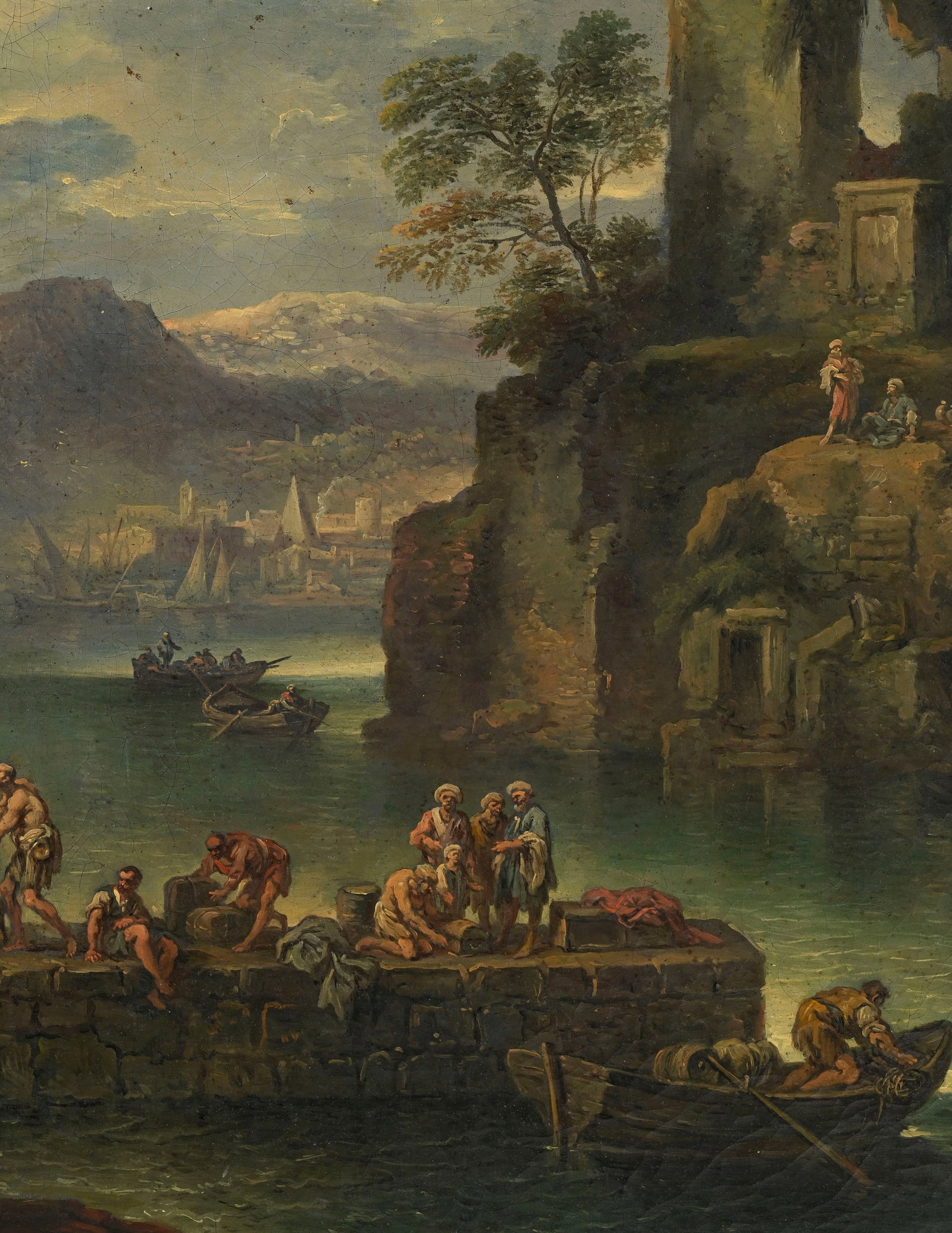 Ecole italienne du XVIIIe s., Scène de port, huile sur toile, 60,5x82,5 cm - 4