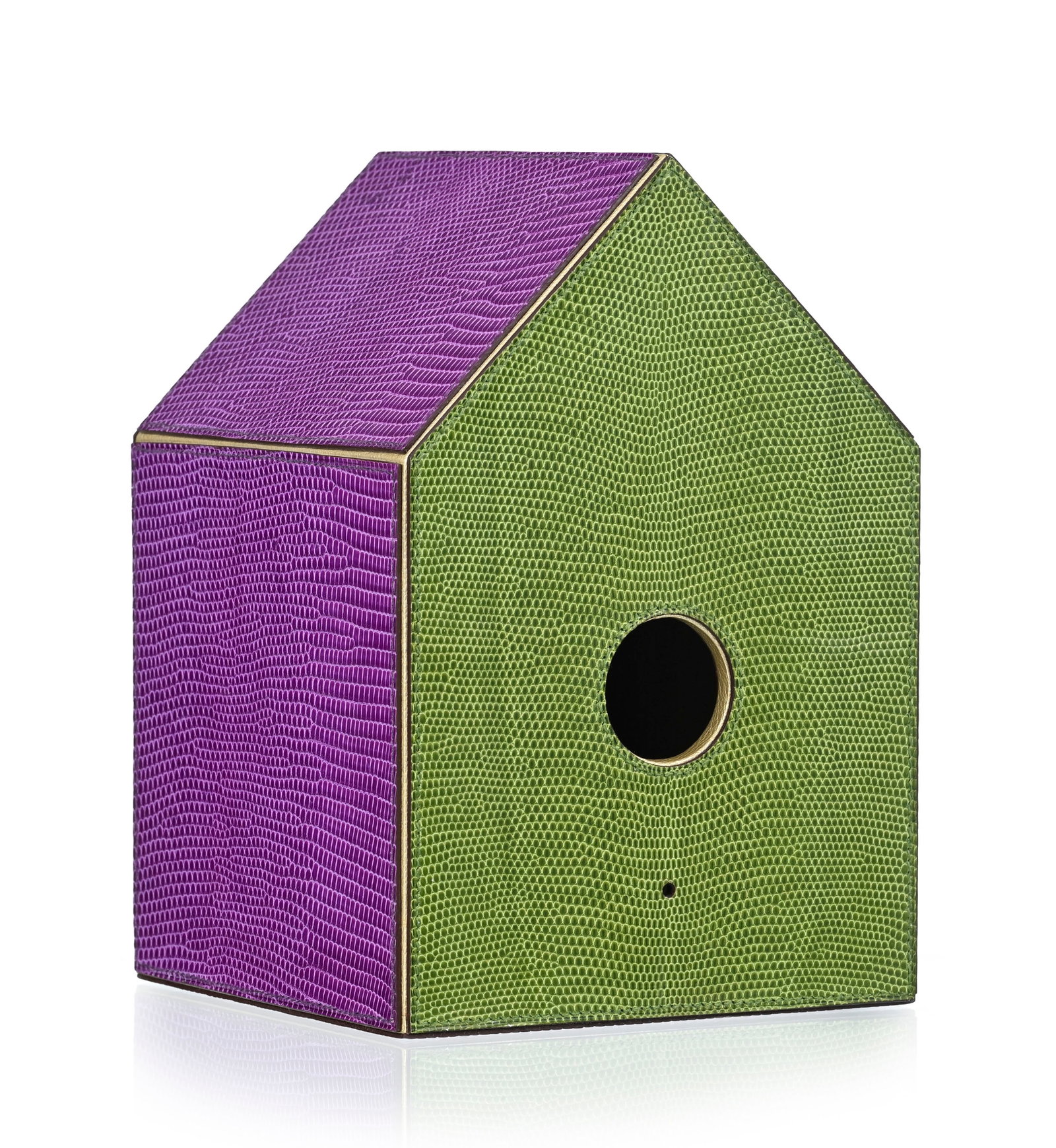 Hermès, boîte à mouchoirs en forme de nichoir, gainé de lézard Varan vert e (1 of 5)