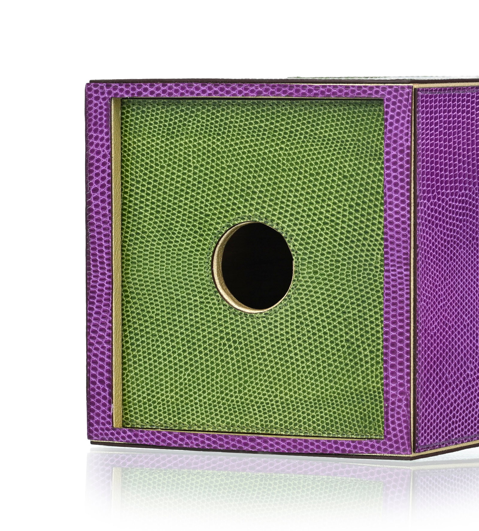 Hermès, boîte à mouchoirs en forme de nichoir, gainé de lézard Varan vert e - 3