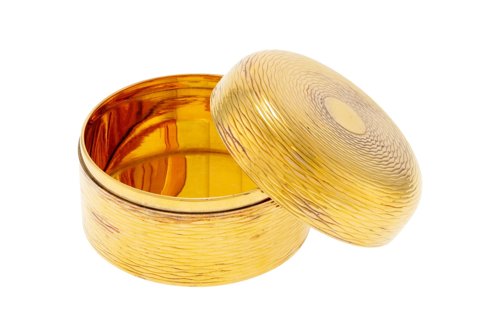 Hermès, boîte ronde en vermeil au décor guilloché de ruches, boîte, h. 6,5  - 3