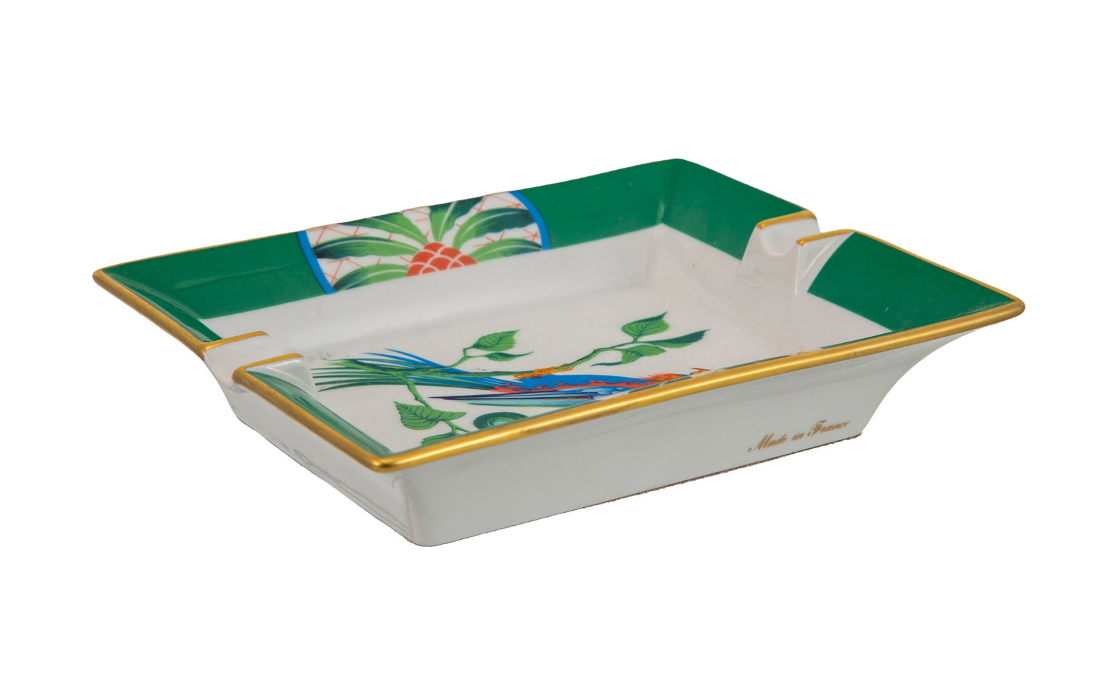 HERMÈS. Vide-poche cendrier en porcelaine, Paris, XXe s., motif perroquet, 19,5x16 cm - 2