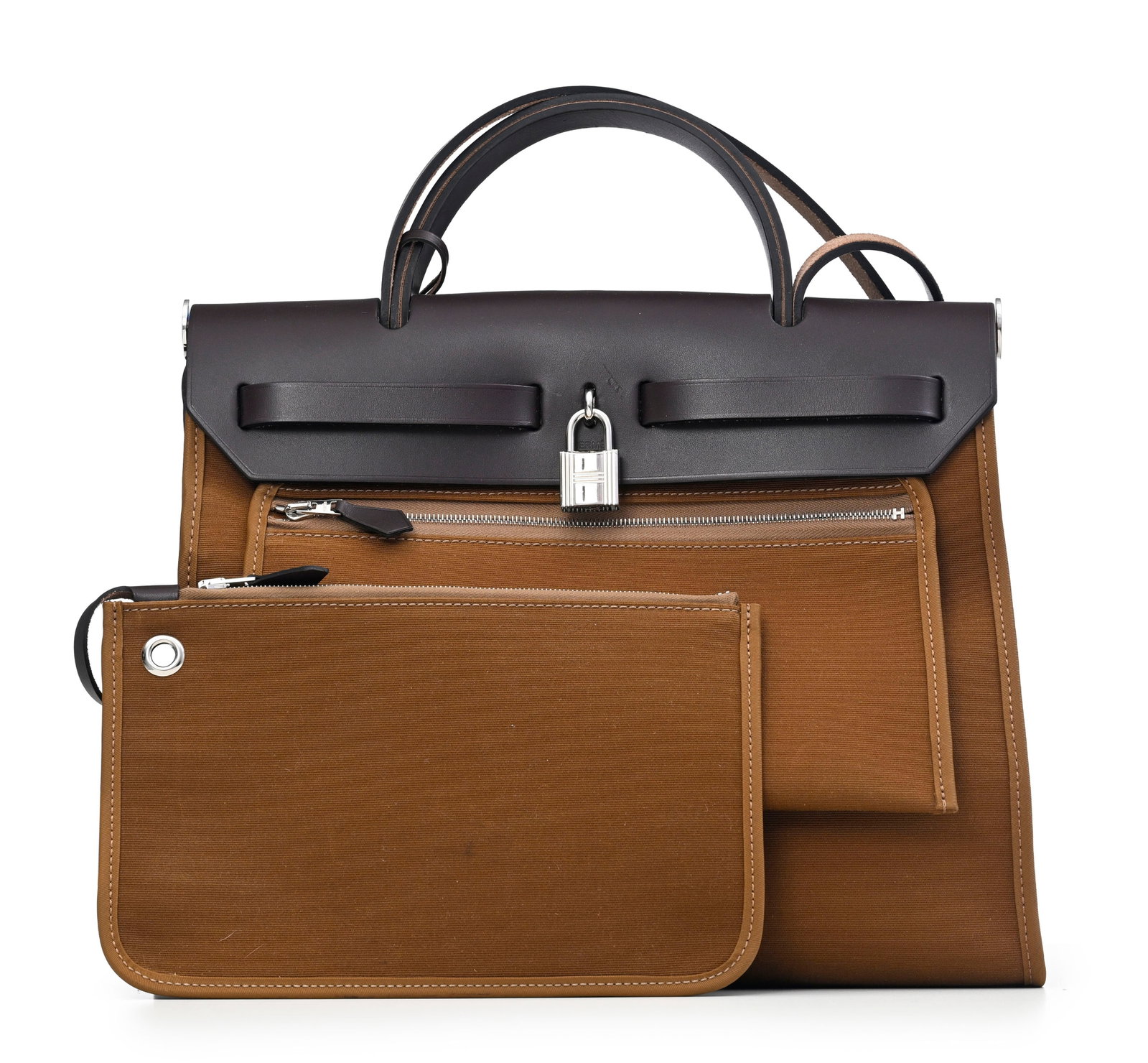 Hermès, sac Herbag Zip 31 en cuir Hunter marron et toile officier ébène, année 2 - 2