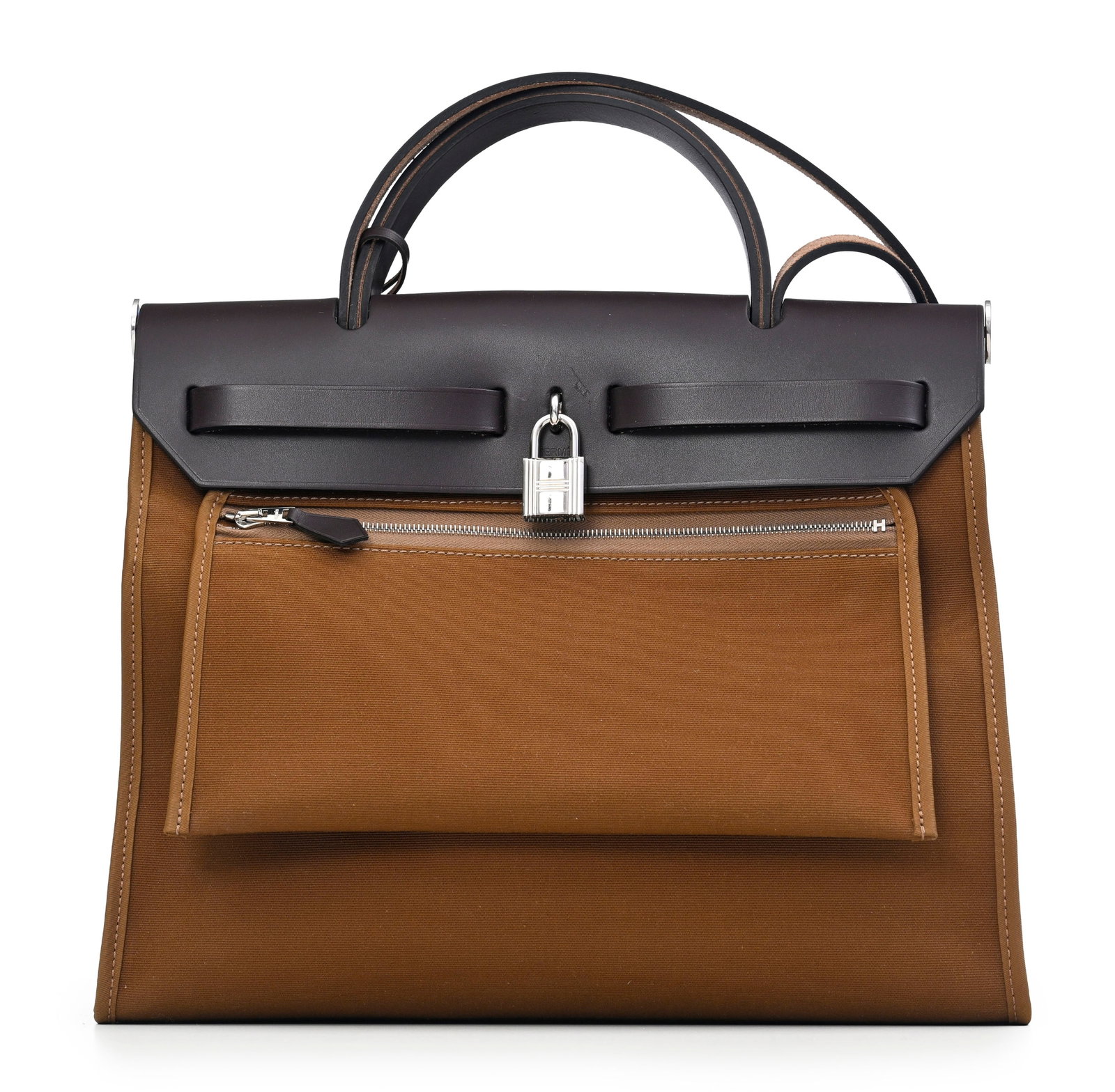 Hermès, sac Herbag Zip 31 en cuir Hunter marron et toile officier ébène, année 2 - 3